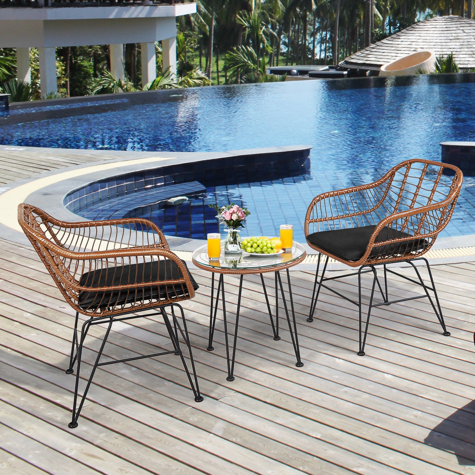 3-Piece Patio Rattan Bistro Set With Cushion, Black Patio Conversation Sets at Gallery Canada