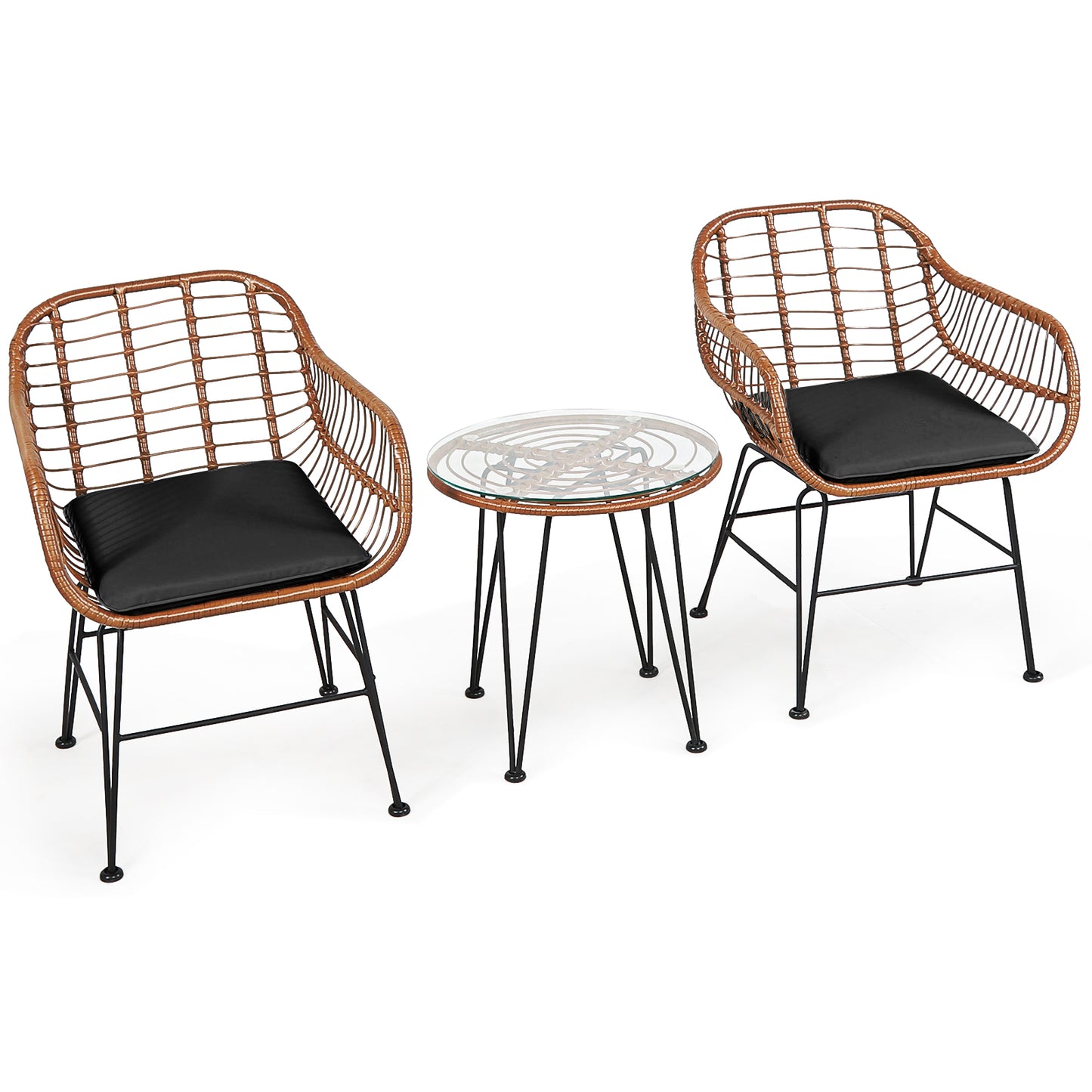 3-Piece Patio Rattan Bistro Set With Cushion, Black Patio Conversation Sets at Gallery Canada