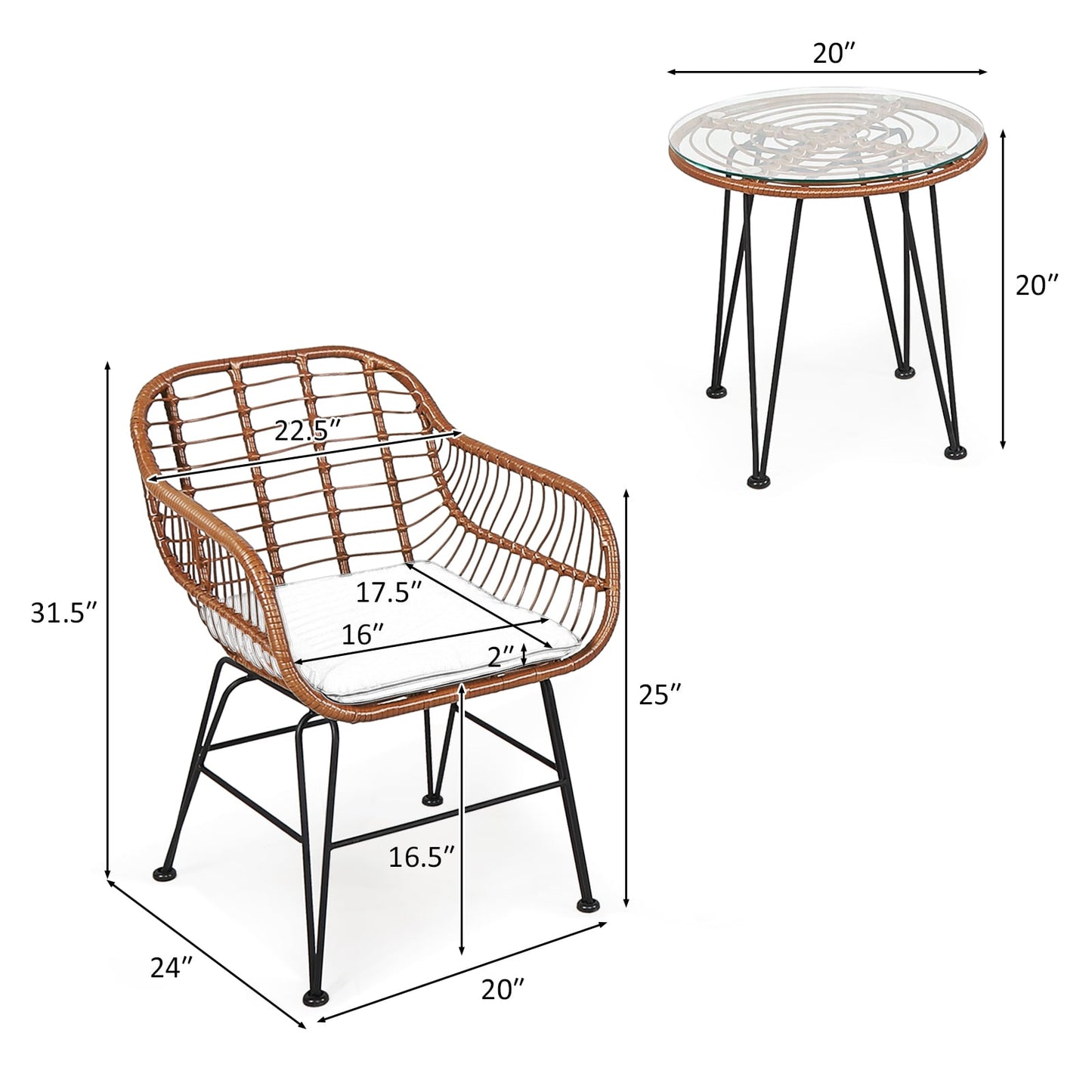 3-Piece Patio Rattan Bistro Set With Cushion, Black Patio Conversation Sets at Gallery Canada