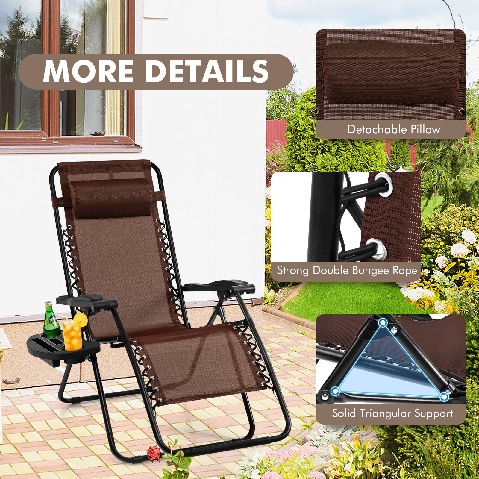Folding Zero Gravity Reclining Lounge Chair, Brown Beach & Lawn Chairs at Gallery Canada