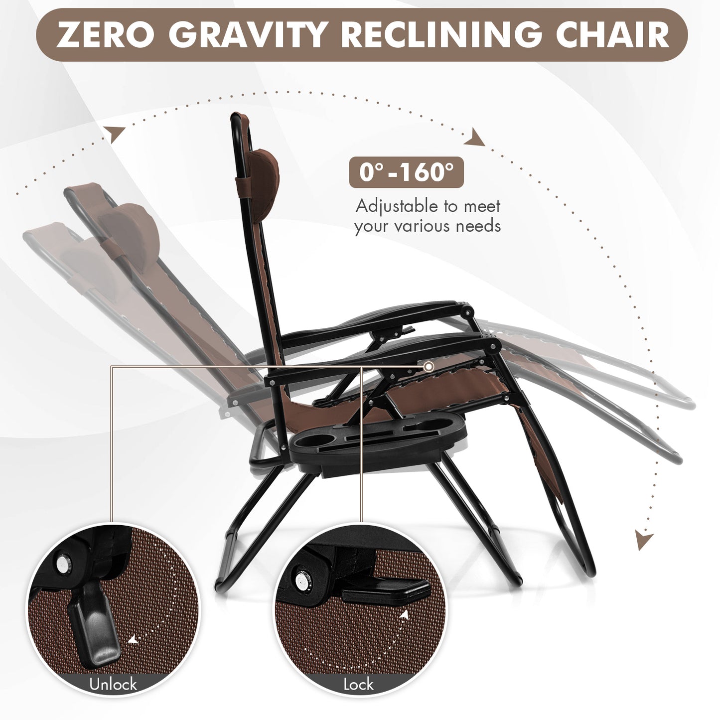 Folding Zero Gravity Reclining Lounge Chair, Brown Beach & Lawn Chairs at Gallery Canada