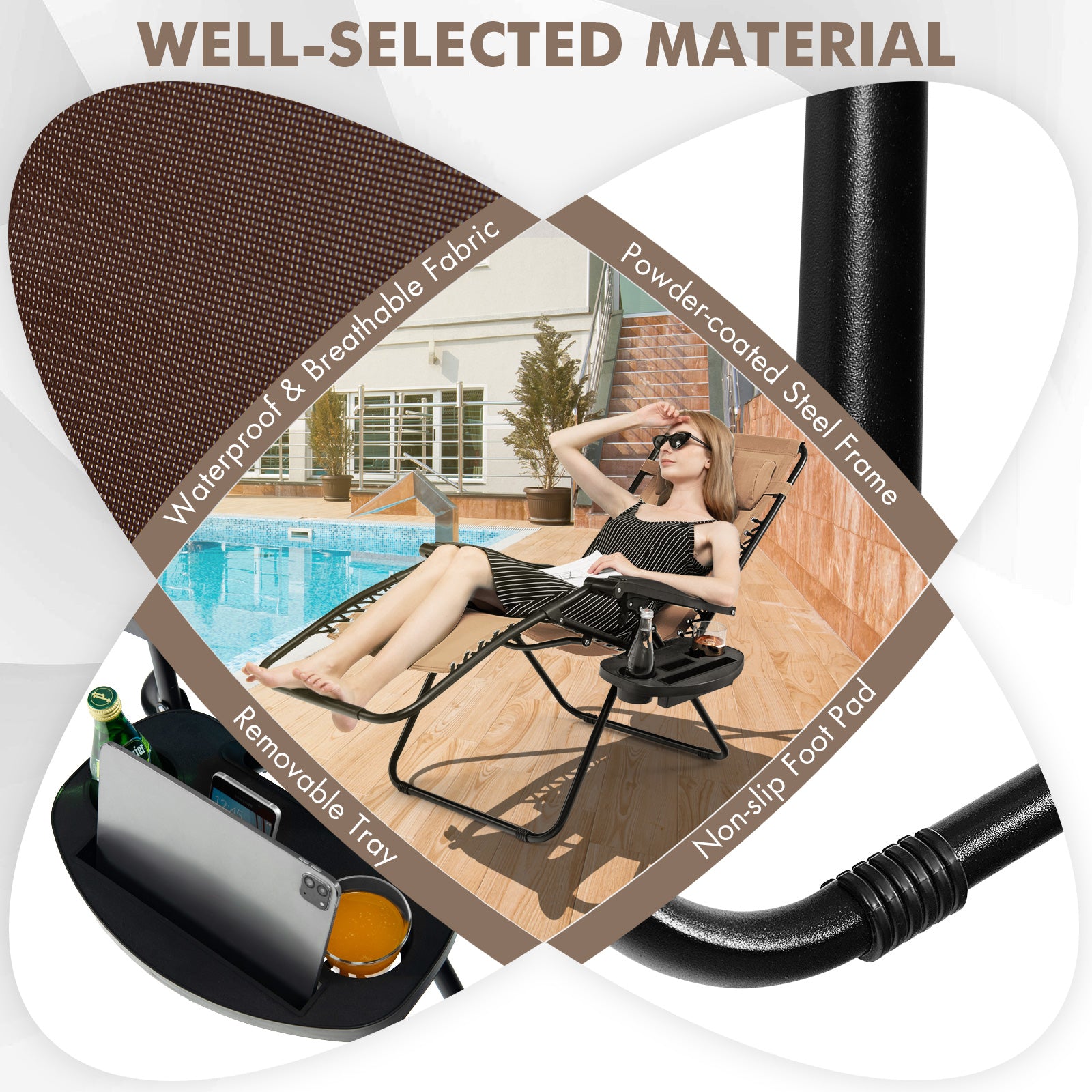 Folding Zero Gravity Reclining Lounge Chair, Brown Beach & Lawn Chairs at Gallery Canada