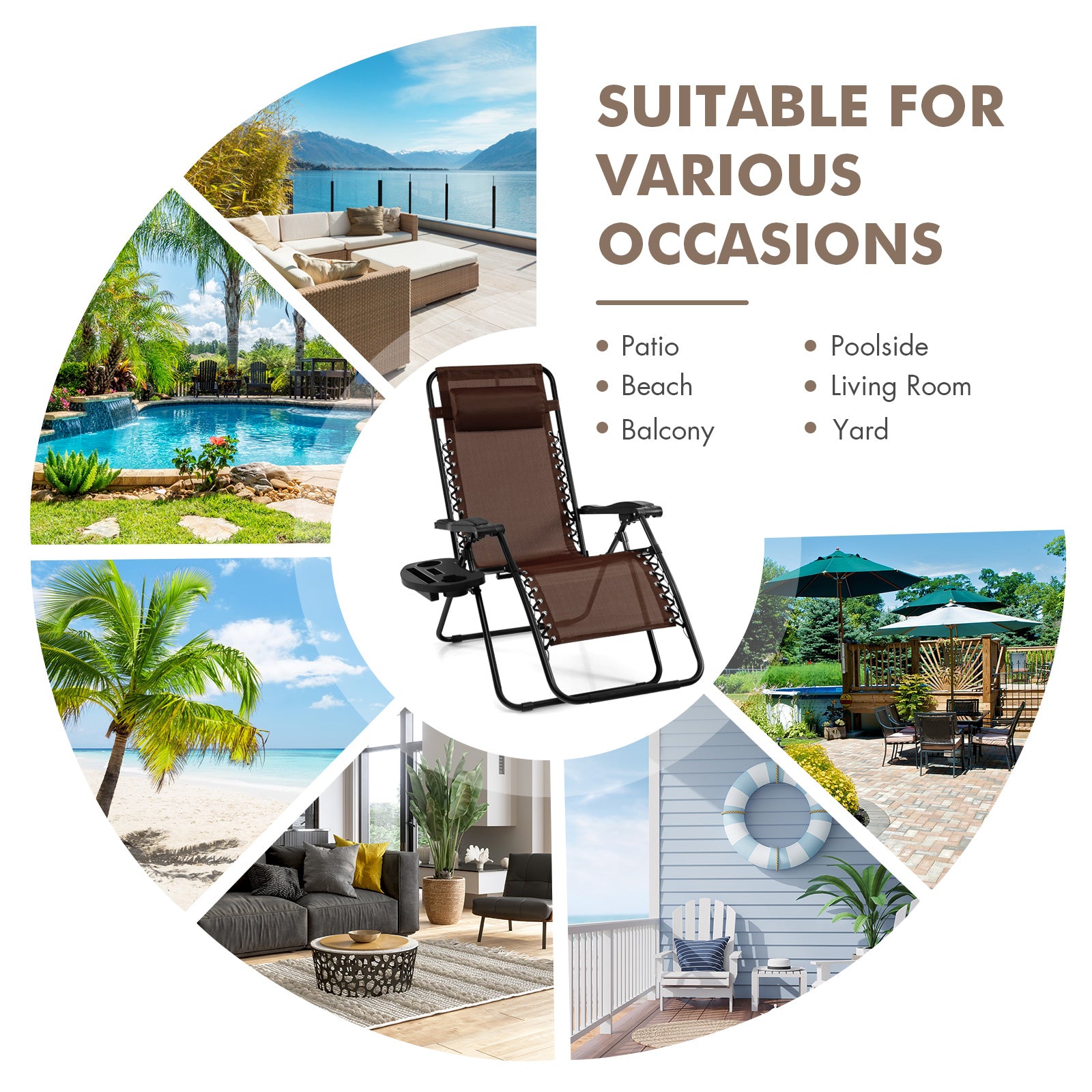 Folding Zero Gravity Reclining Lounge Chair, Brown Beach & Lawn Chairs at Gallery Canada