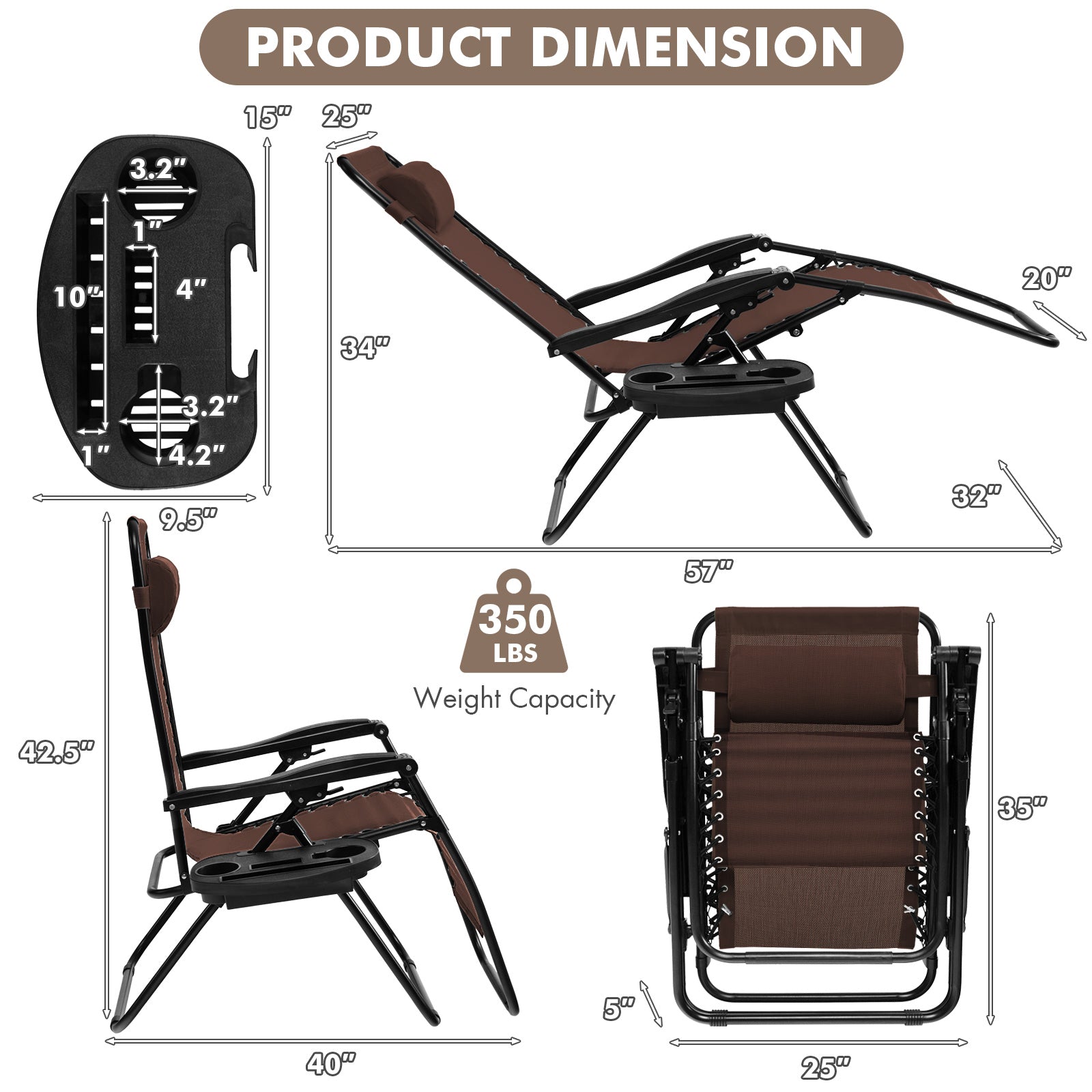 Folding Zero Gravity Reclining Lounge Chair, Brown Beach & Lawn Chairs at Gallery Canada