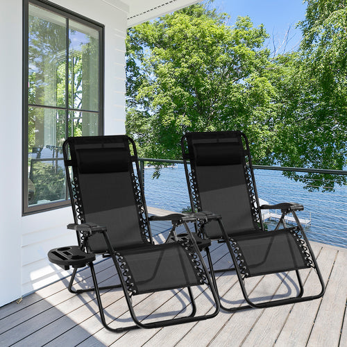 Outdoor Folding Zero Gravity Reclining Lounge Chair with Utility Tray, Black