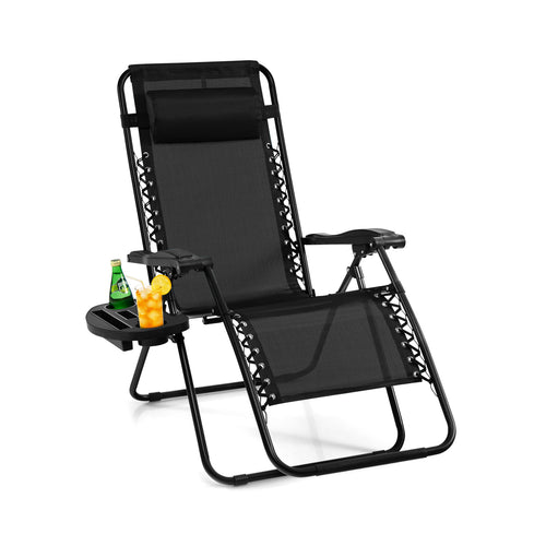 Outdoor Folding Zero Gravity Reclining Lounge Chair with Utility Tray, Black
