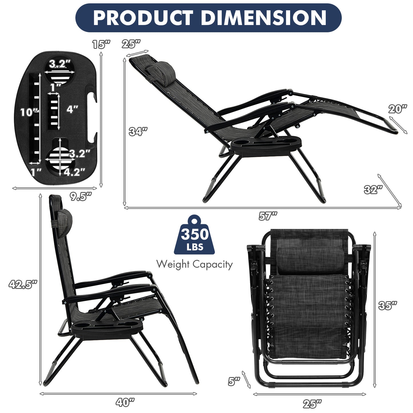 Outdoor Folding Zero Gravity Reclining Lounge Chair, Gray Beach & Lawn Chairs at Gallery Canada