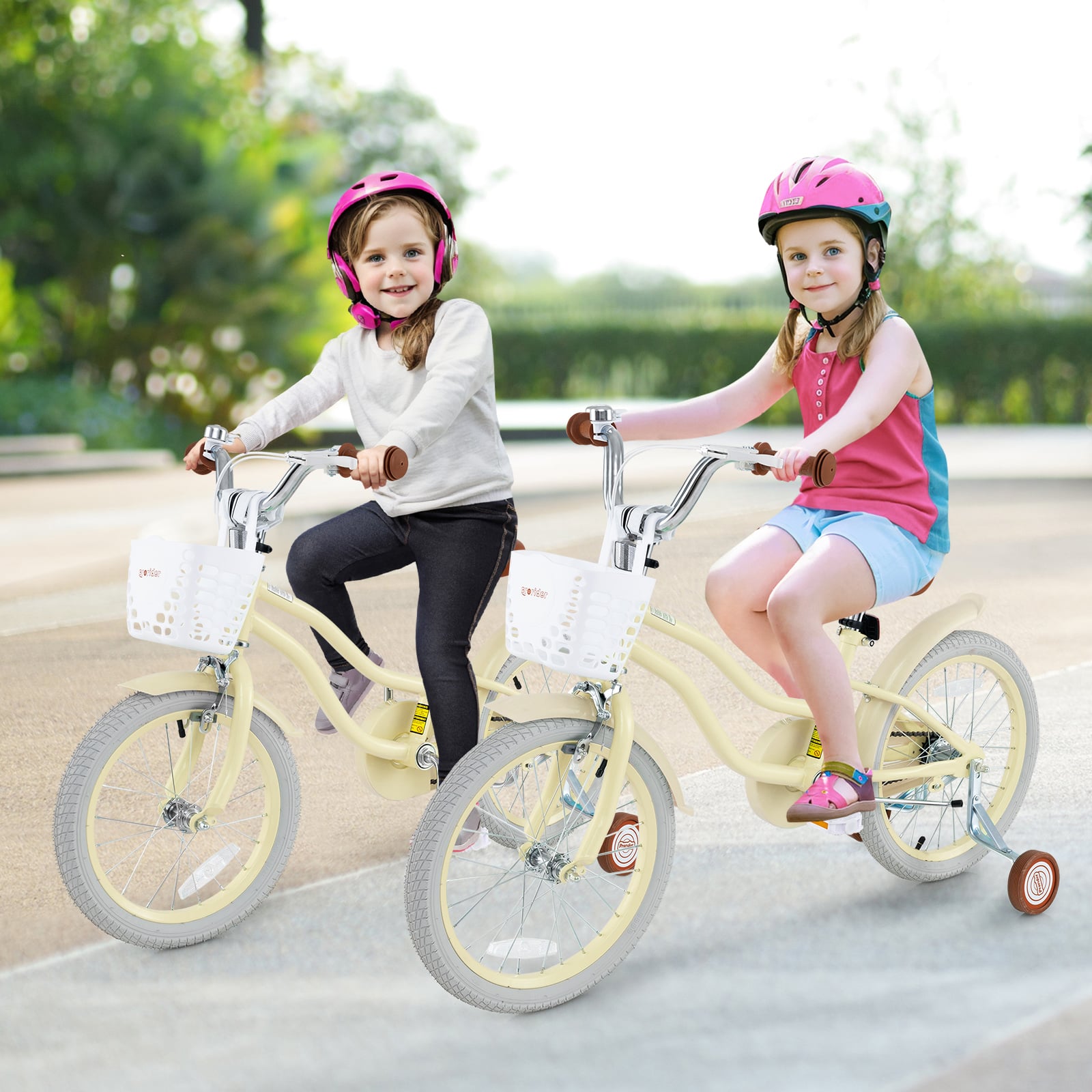 Kids Bike, 18 Inches, Adjustable With Training Wheels, Beige Kids Bike at Gallery Canada