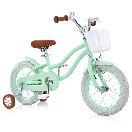 14 Inch Kids Bike, Adjustable Seat, Bell, 3-8 Years, Green