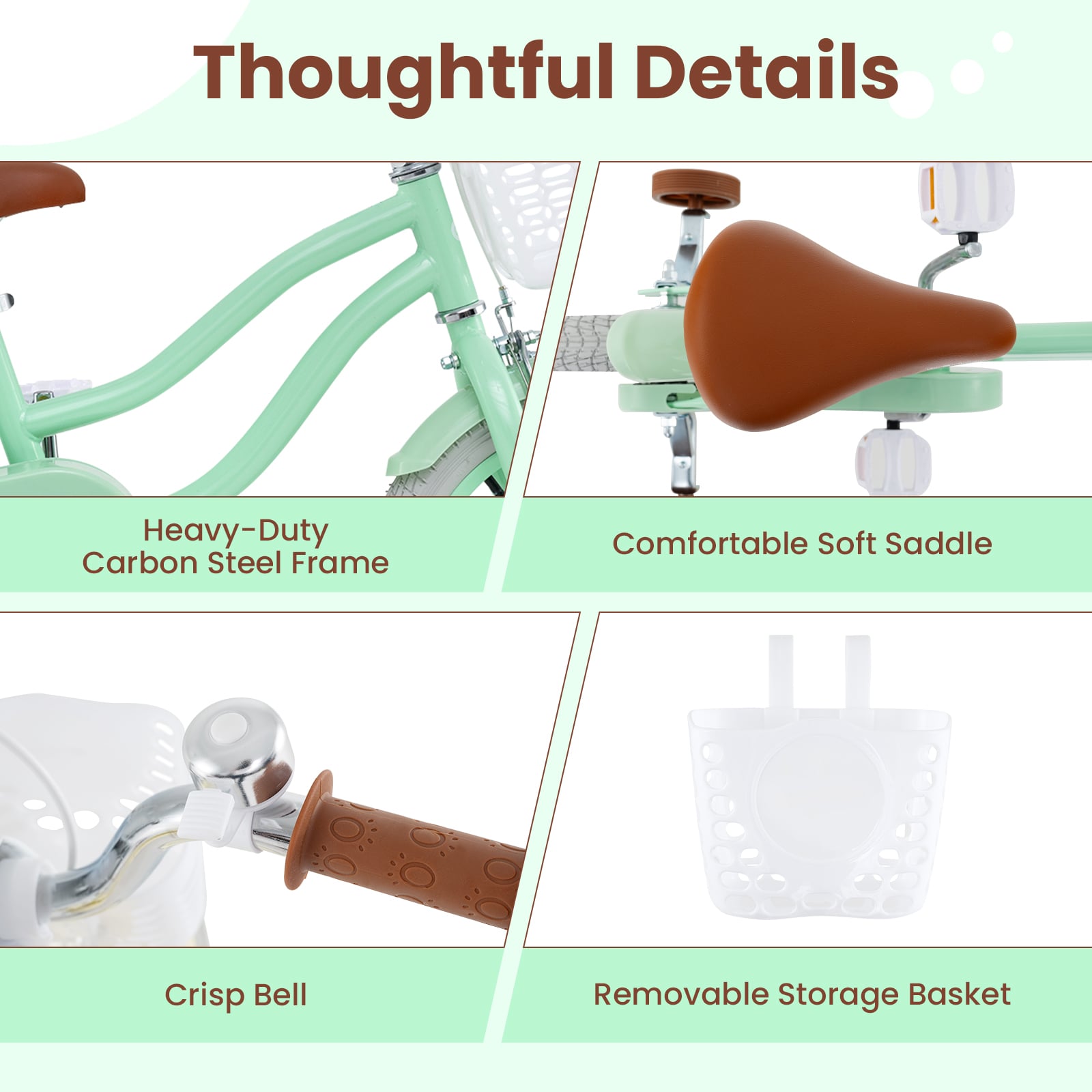 14 Inch Kids Bike, Adjustable Seat, Bell, 3-8 Years, Green Kids Bike at Gallery Canada
