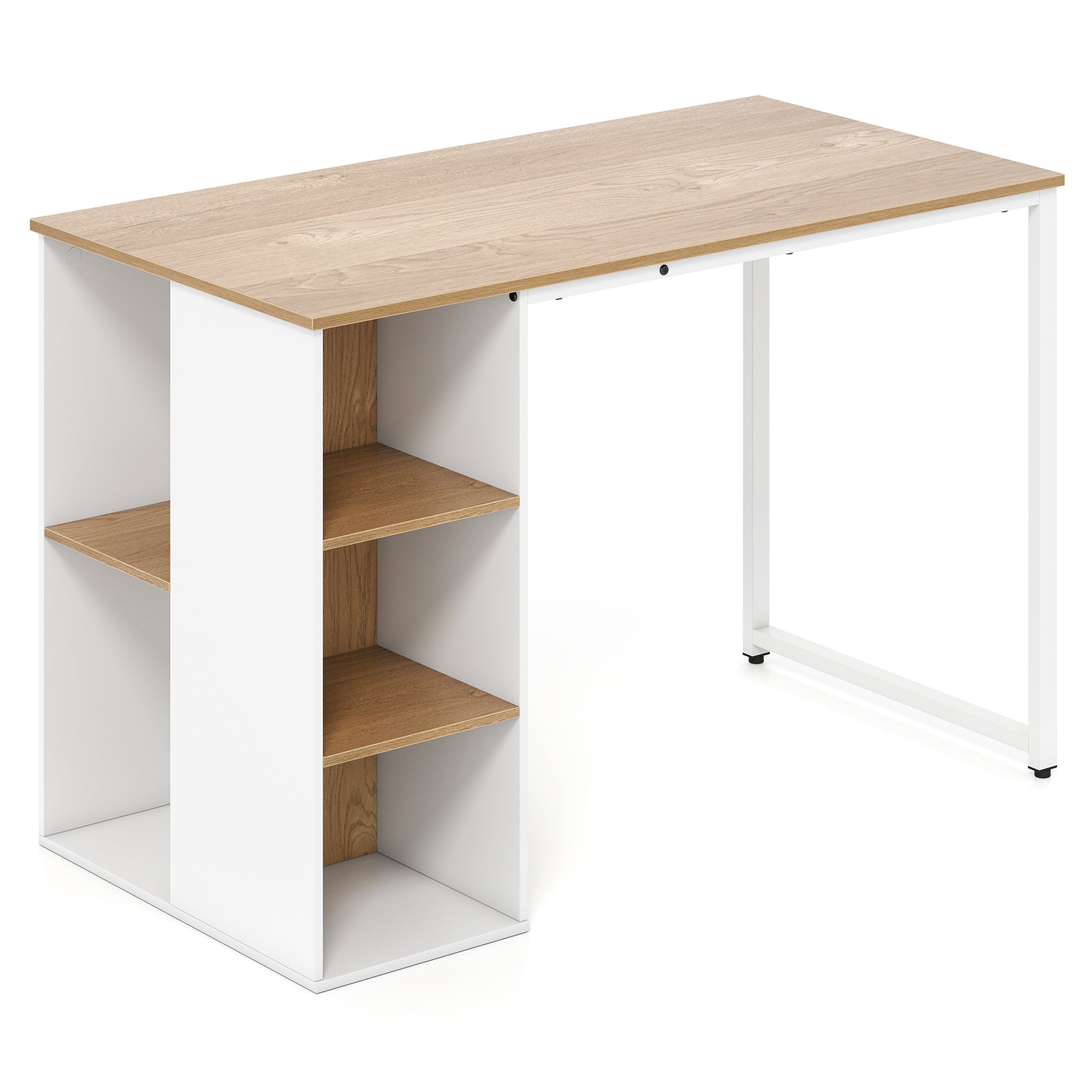 45 Inch Computer Desk with 5 Storage Compartments and Metal Frame, Natural Computer Desks at Gallery Canada