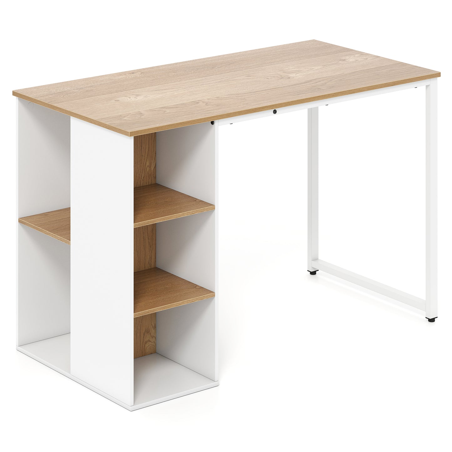 45 Inch Computer Desk with 5 Storage Compartments and Metal Frame, Natural Computer Desks at Gallery Canada