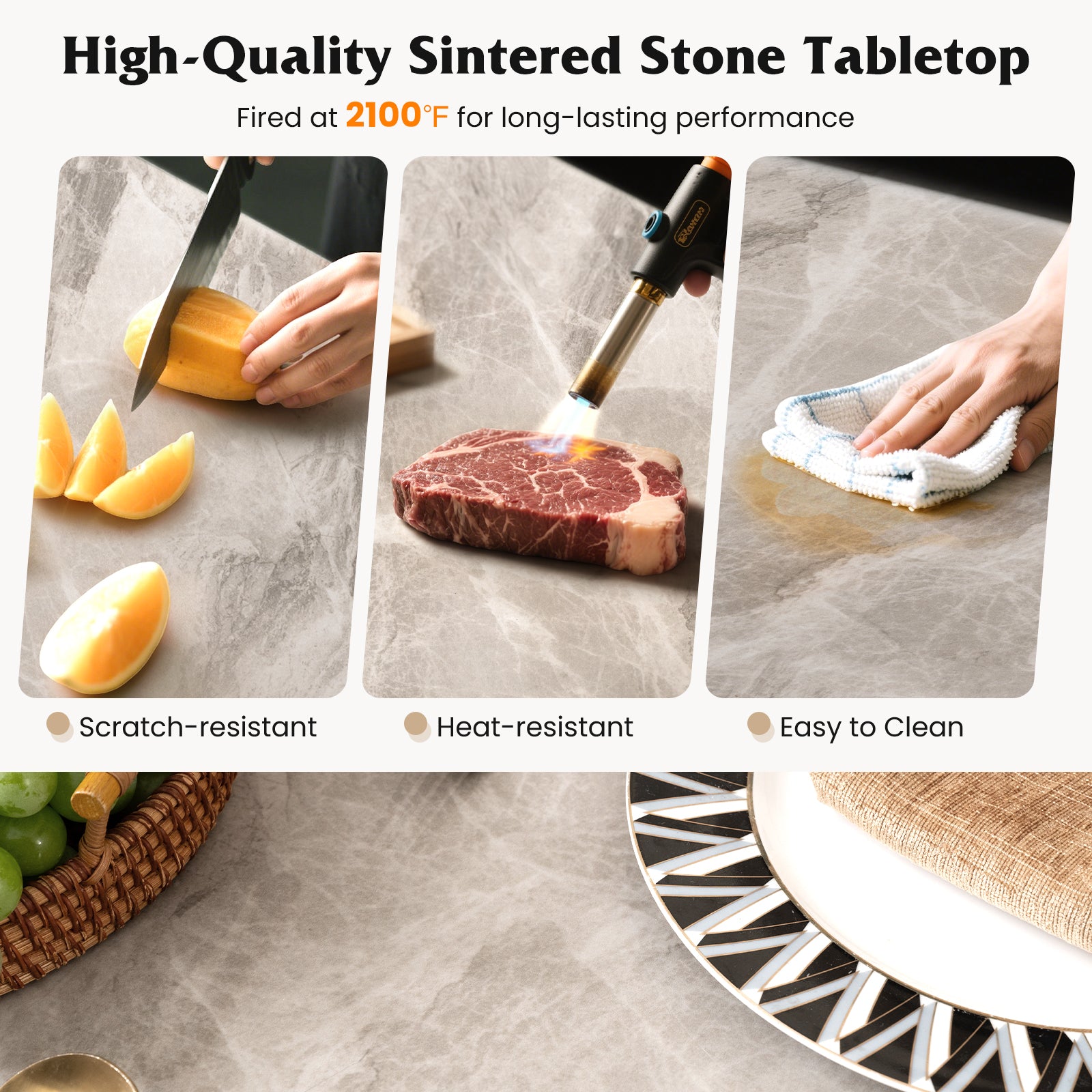 Modern Sintered Stone Dining Table, 4 Person, Grey Dining Tables at Gallery Canada