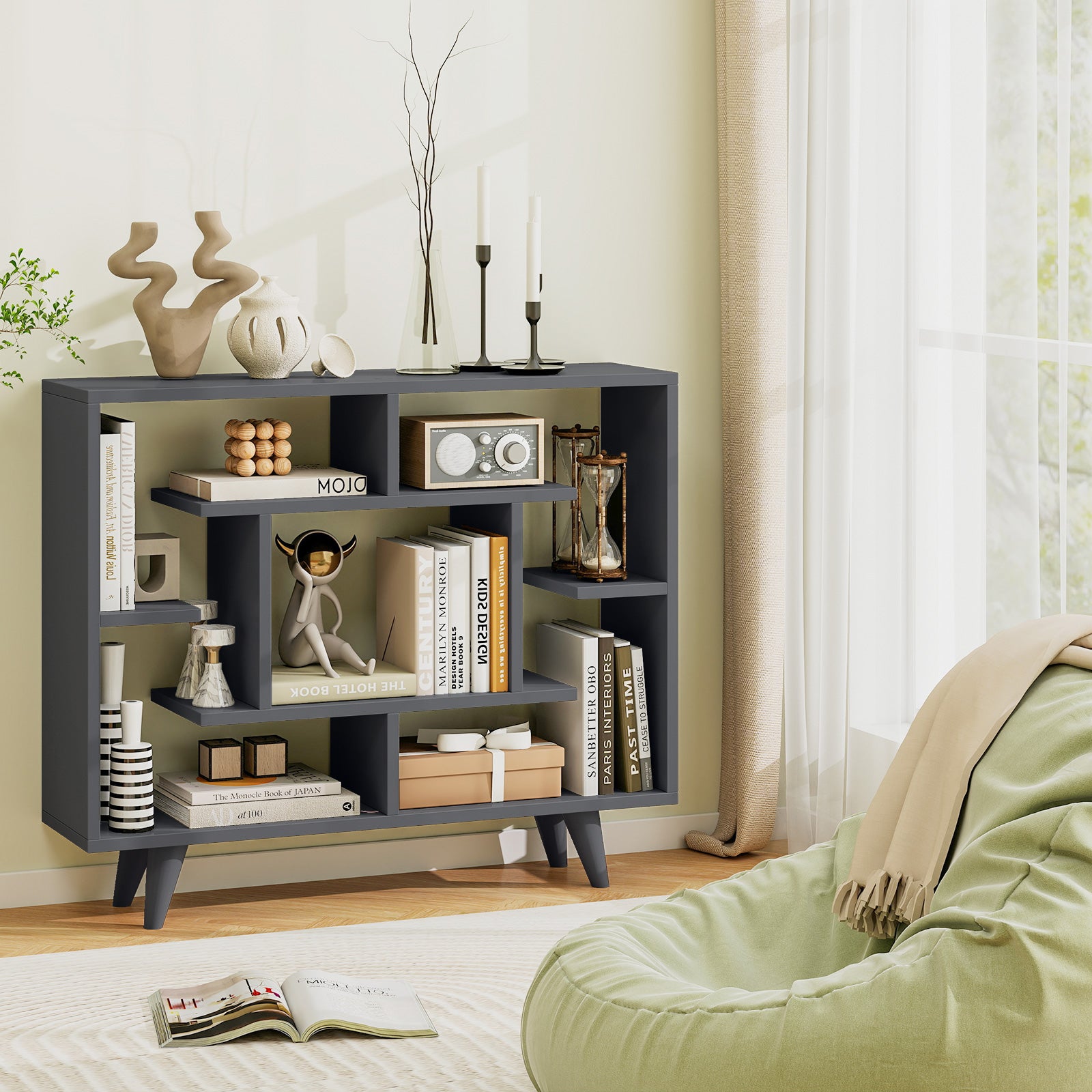 Geometric Bookcase With Anti-Tipping Kit, Storage Shelving Unit, Black Bookcases at Gallery Canada