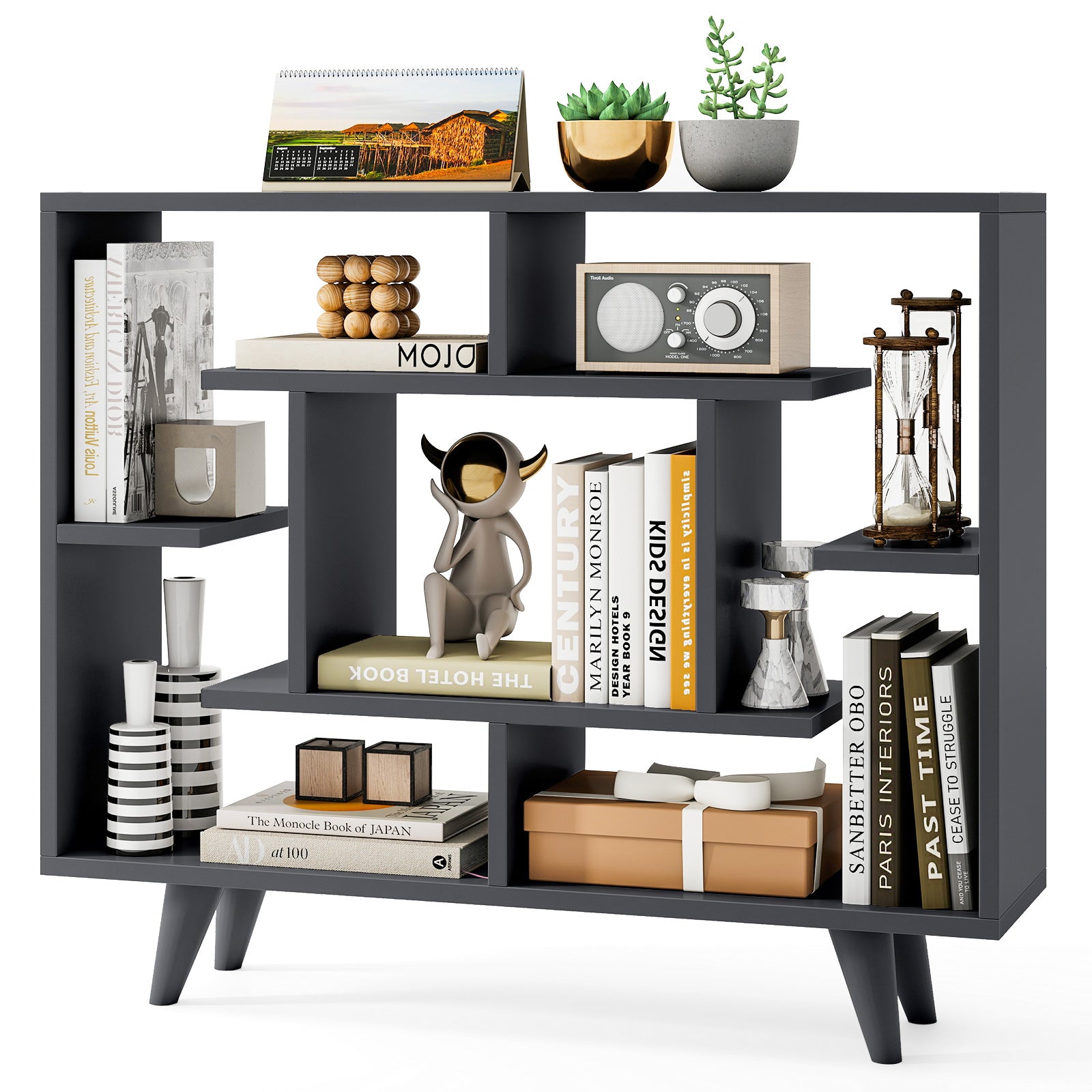 Geometric Bookcase With Anti-Tipping Kit, Storage Shelving Unit, Black Bookcases at Gallery Canada