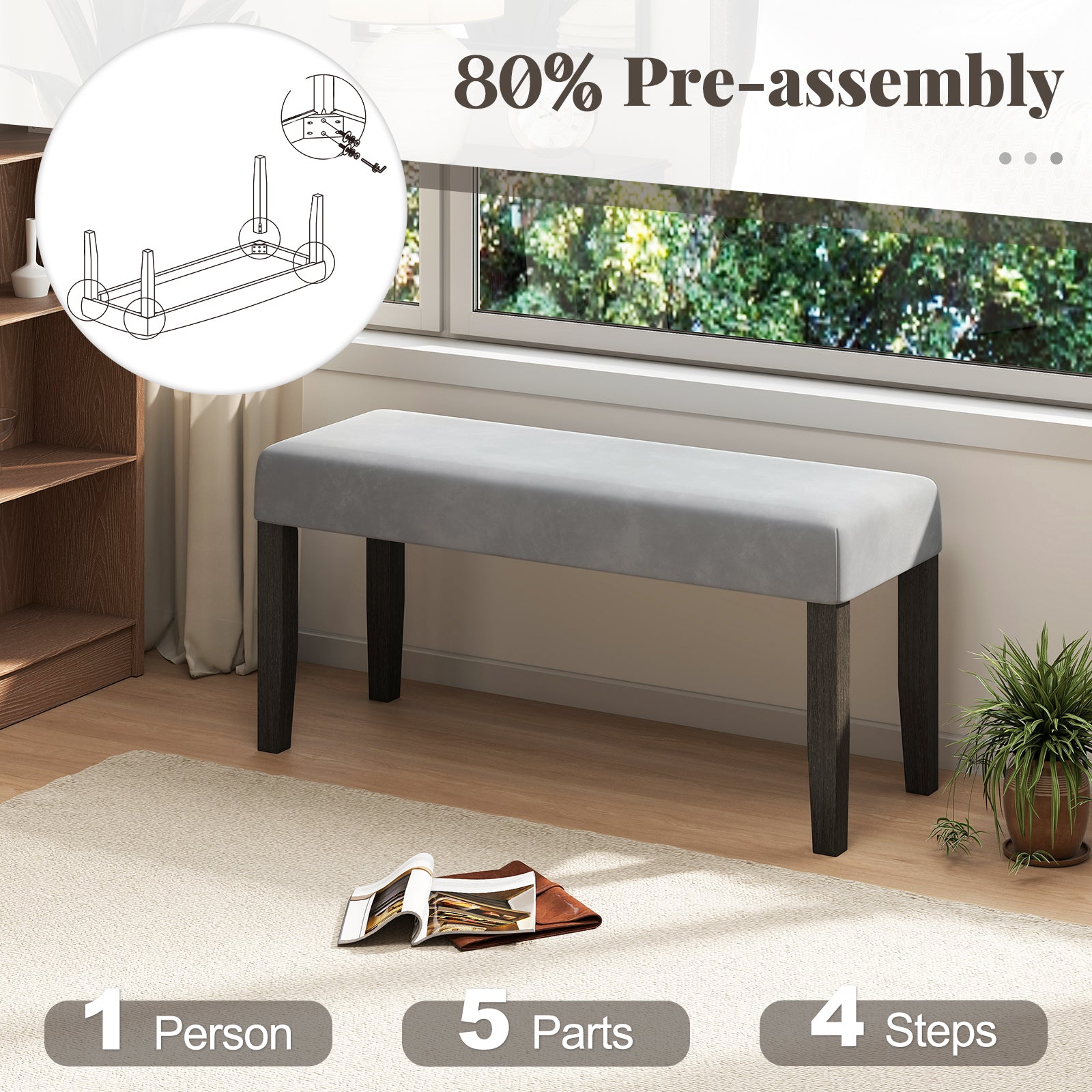 End Of Bed Bench, Padded Seat, Solid Wood Legs, Gray Shoe Racks & Storage Benches at Gallery Canada