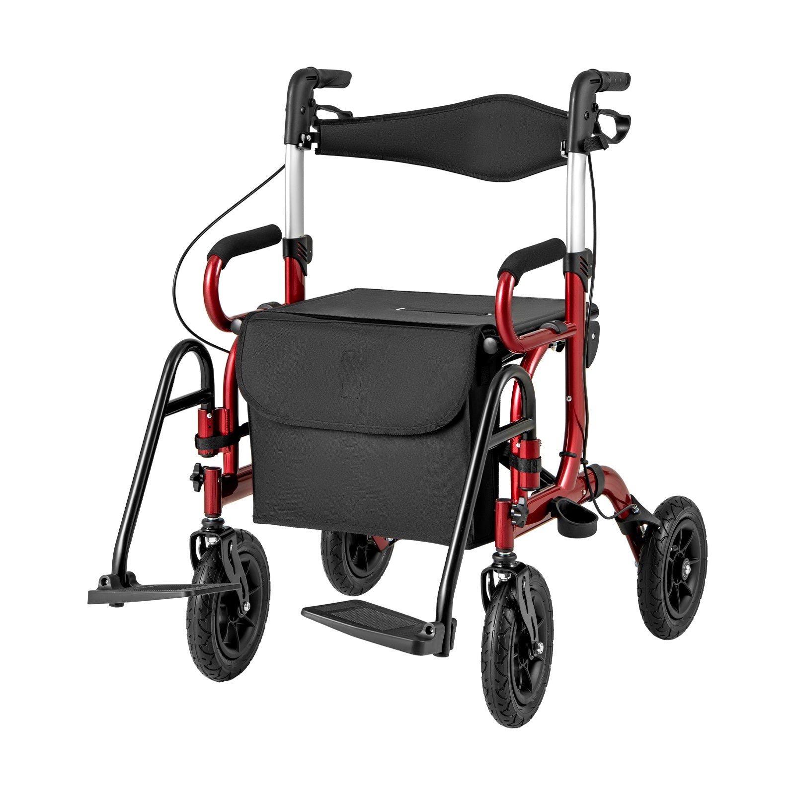 2-in-1 Foldable Rollator Walker, 9 Inch Pneumatic Tires, Red Walkers & Rollators at Gallery Canada