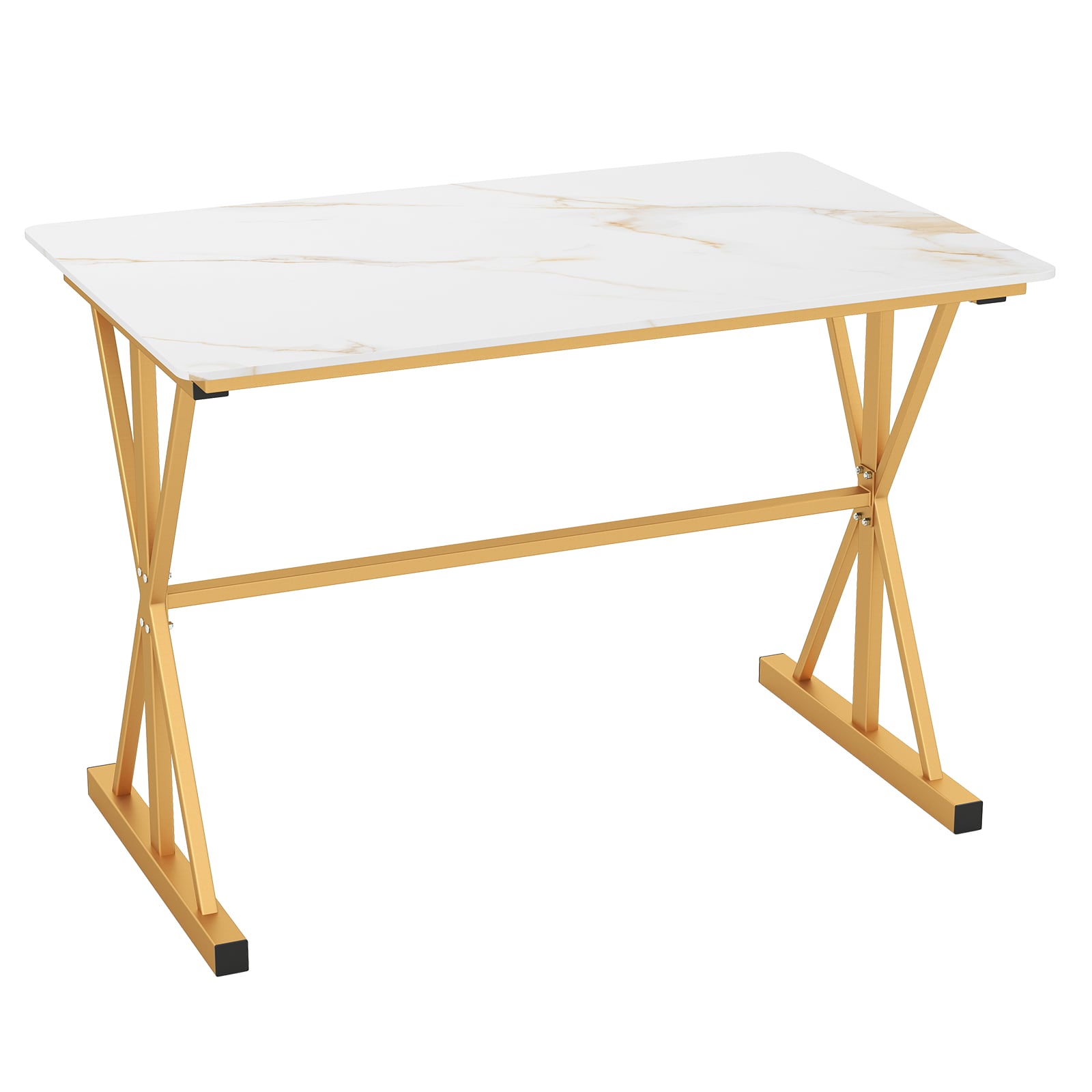 44 Inches Sintered Stone Dining Table, Metal Frame, Faux Marble Tabletop, White Dining Tables White at Gallery Canada