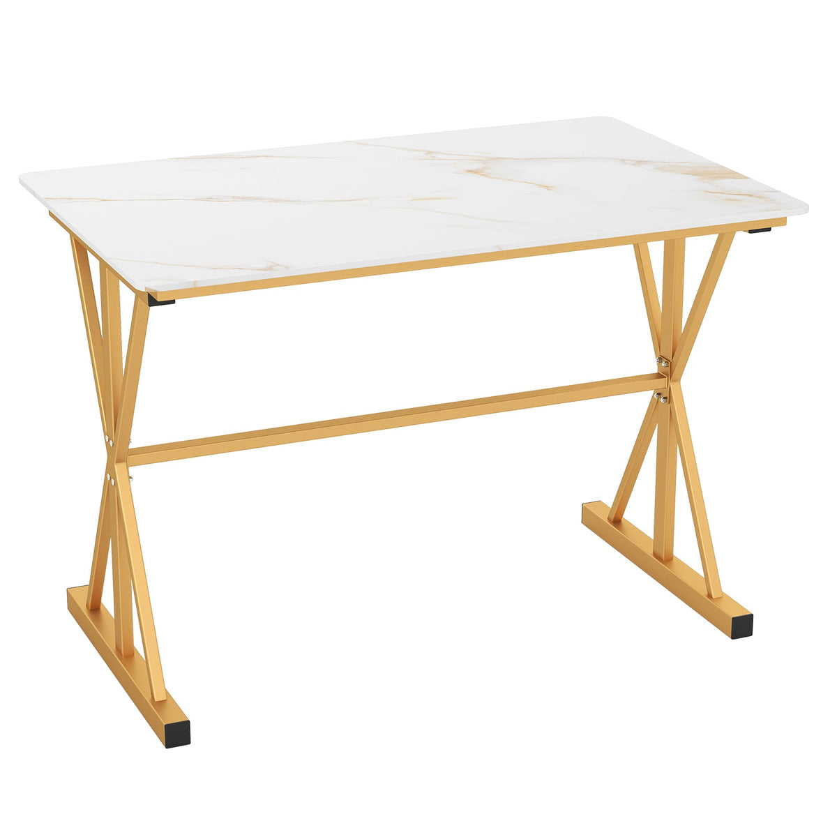 44 Inches Sintered Stone Dining Table, Metal Frame, Faux Marble Tabletop, White Dining Tables White at Gallery Canada