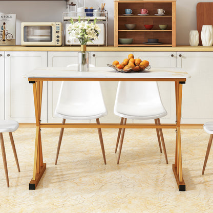 44 Inches Sintered Stone Dining Table, Metal Frame, Faux Marble Tabletop, White Dining Tables at Gallery Canada