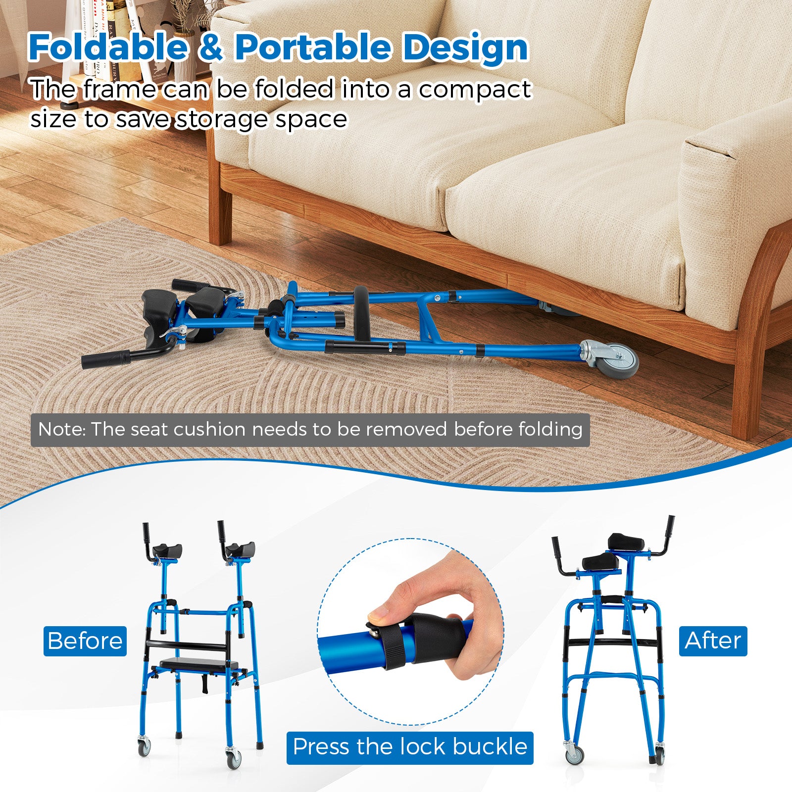 Versatile Rolling Walker For Rehabilitation Training, Navy Walkers & Rollators at Gallery Canada