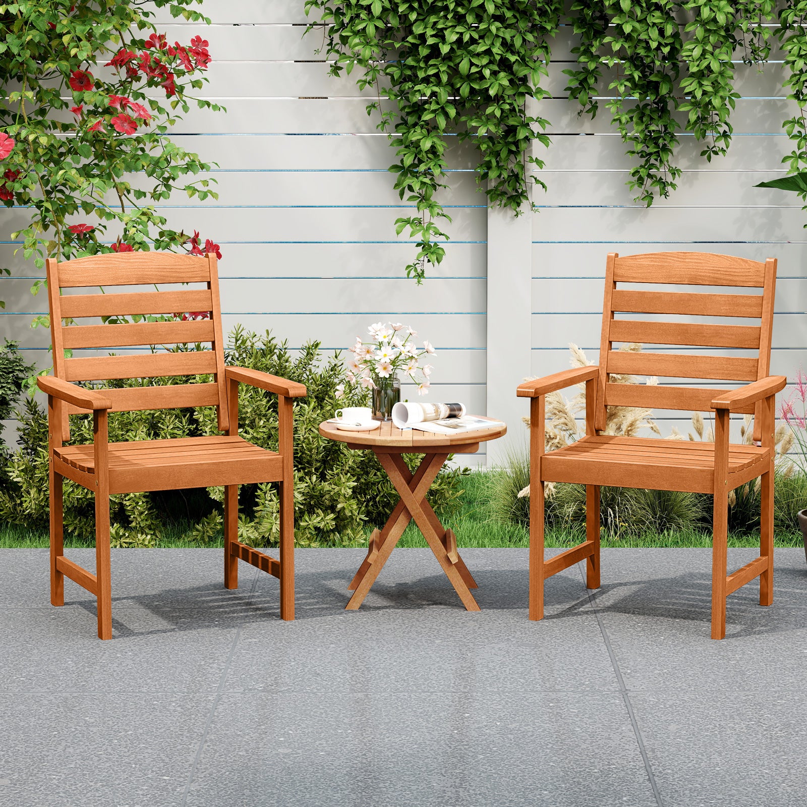 Outdoor Wooden Dining Chairs, Inclined Backrests, Slatted Seats, Natural Patio Dining Chairs at Gallery Canada