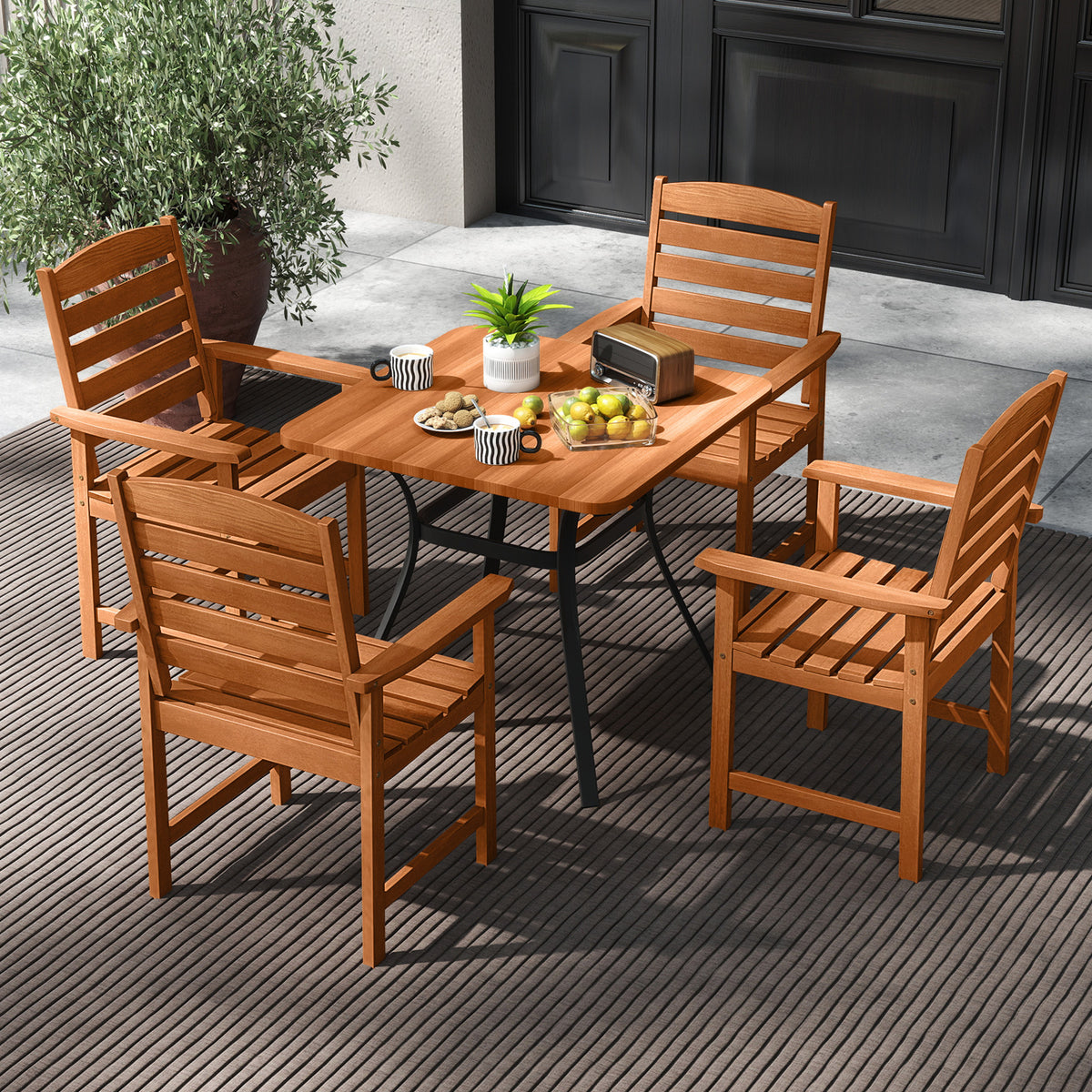 Outdoor Wooden Dining Chairs, Inclined Backrests, Slatted Seats, Natural Patio Dining Chairs at Gallery Canada
