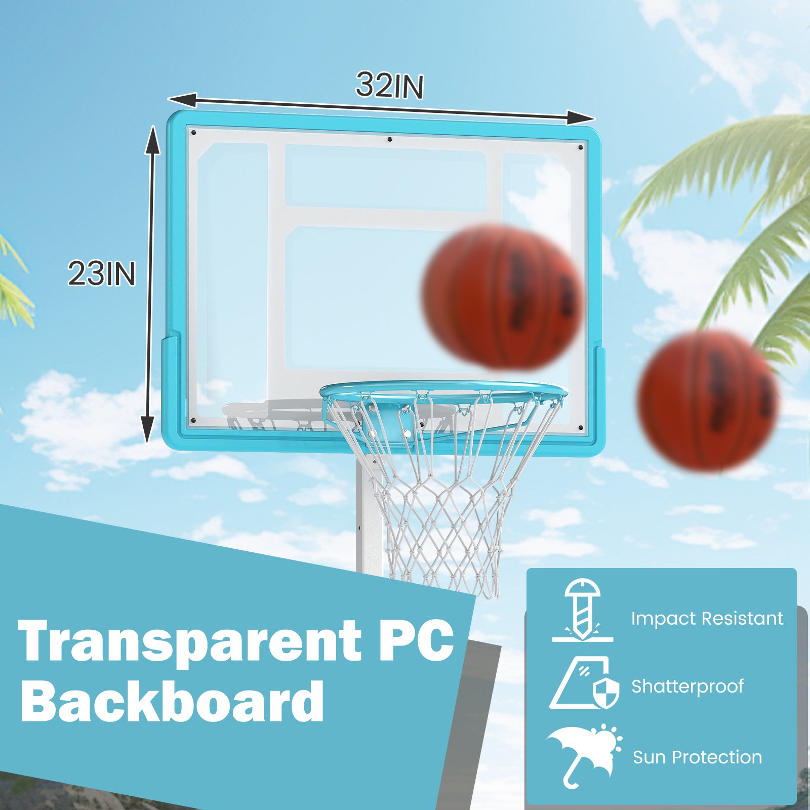 Portable Pool Basketball Hoop, Shatterproof Backboard, White Sport Equipments at Gallery Canada