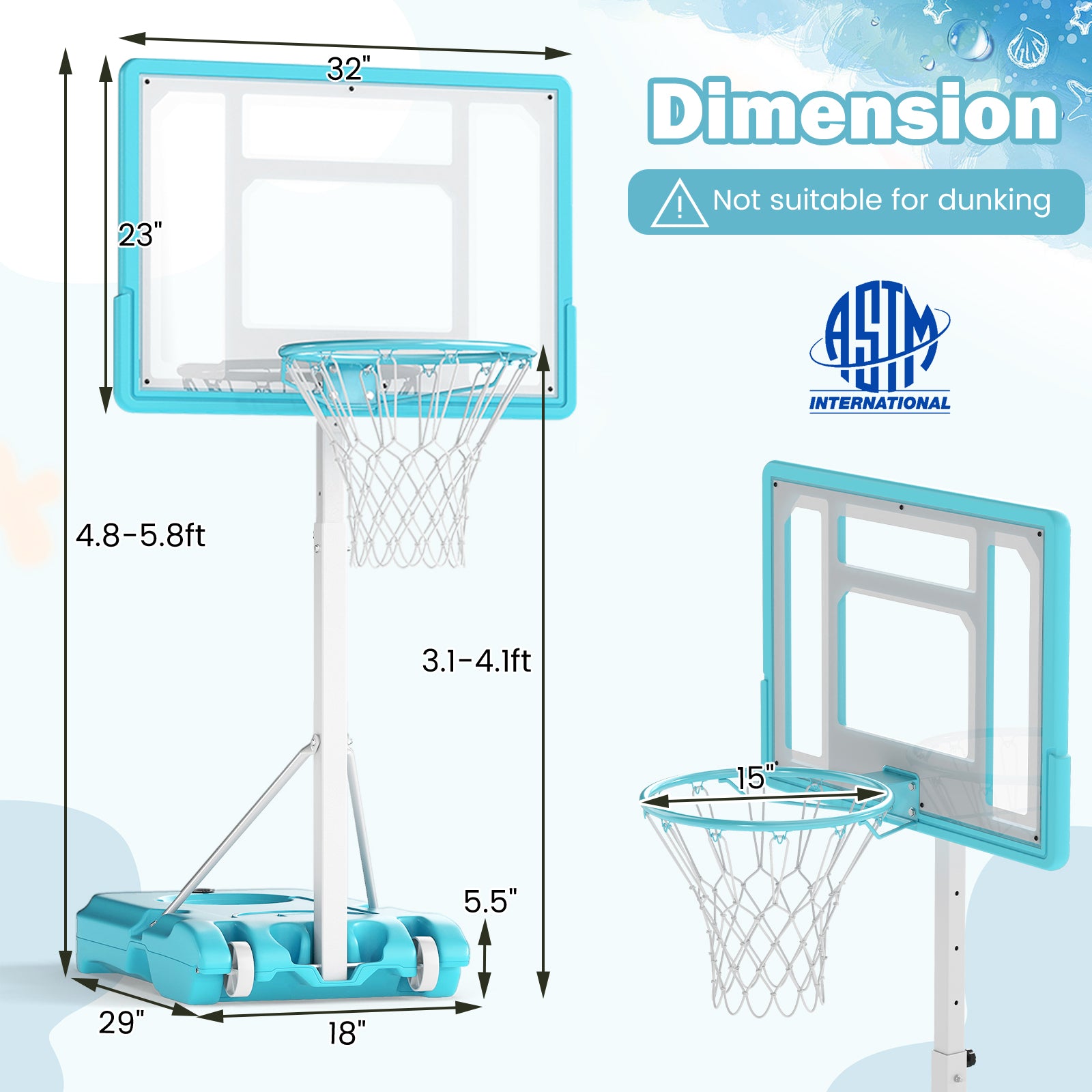 Portable Pool Basketball Hoop, Shatterproof Backboard, White Sport Equipments at Gallery Canada