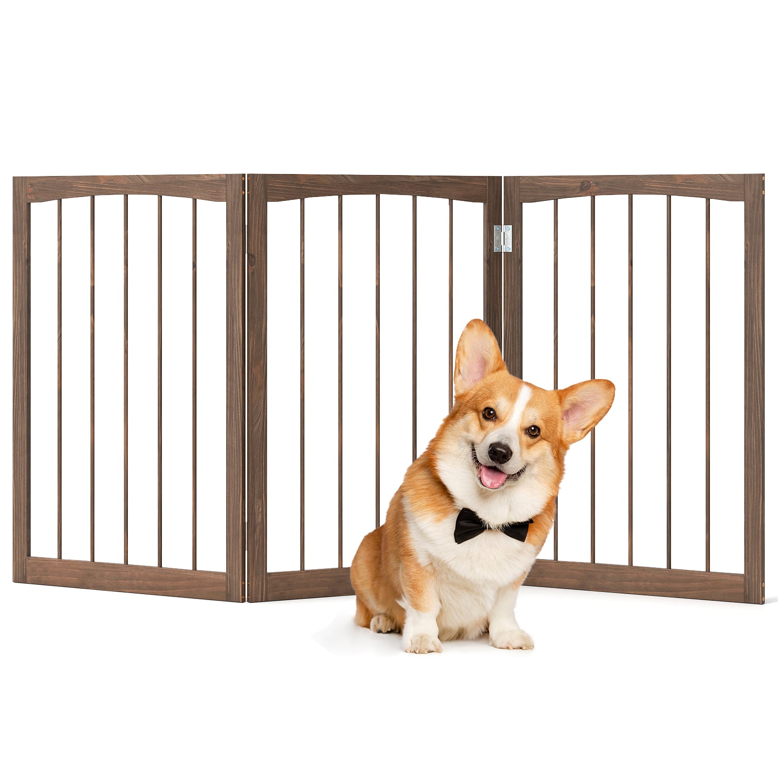 30 Inch Tall Wooden Pet Fence, For Cats And Dogs, Brown Pet Gate Brown at Gallery Canada