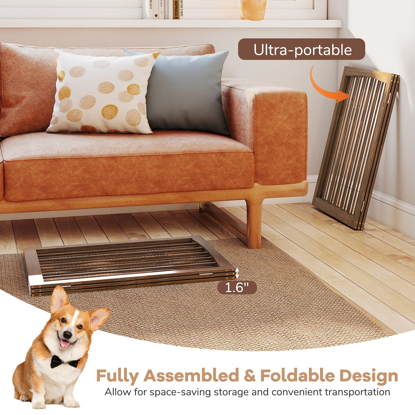 30 Inch Tall Wooden Pet Fence, For Cats And Dogs, Brown Pet Gate at Gallery Canada