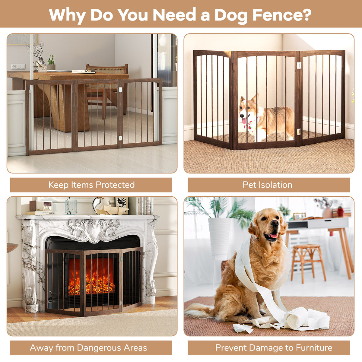 30 Inch Tall Wooden Pet Fence, For Cats And Dogs, Brown Pet Gate at Gallery Canada