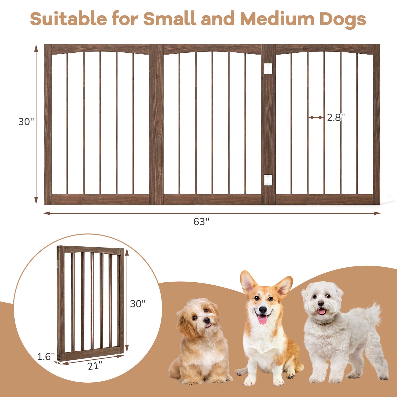 30 Inch Tall Wooden Pet Fence, For Cats And Dogs, Brown Pet Gate at Gallery Canada