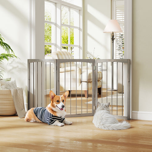 30 Inch Tall Wooden Pet Fence, For Cats And Dogs, Gray