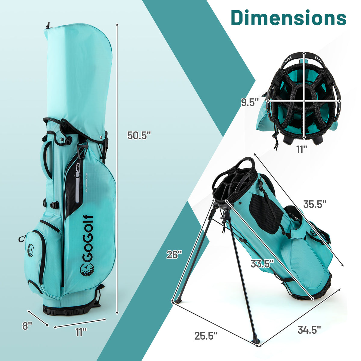 Lightweight Golf Stand Bag, 8 Way Top Dividers, 5 Zippered Pockets, Blue Golf at Gallery Canada