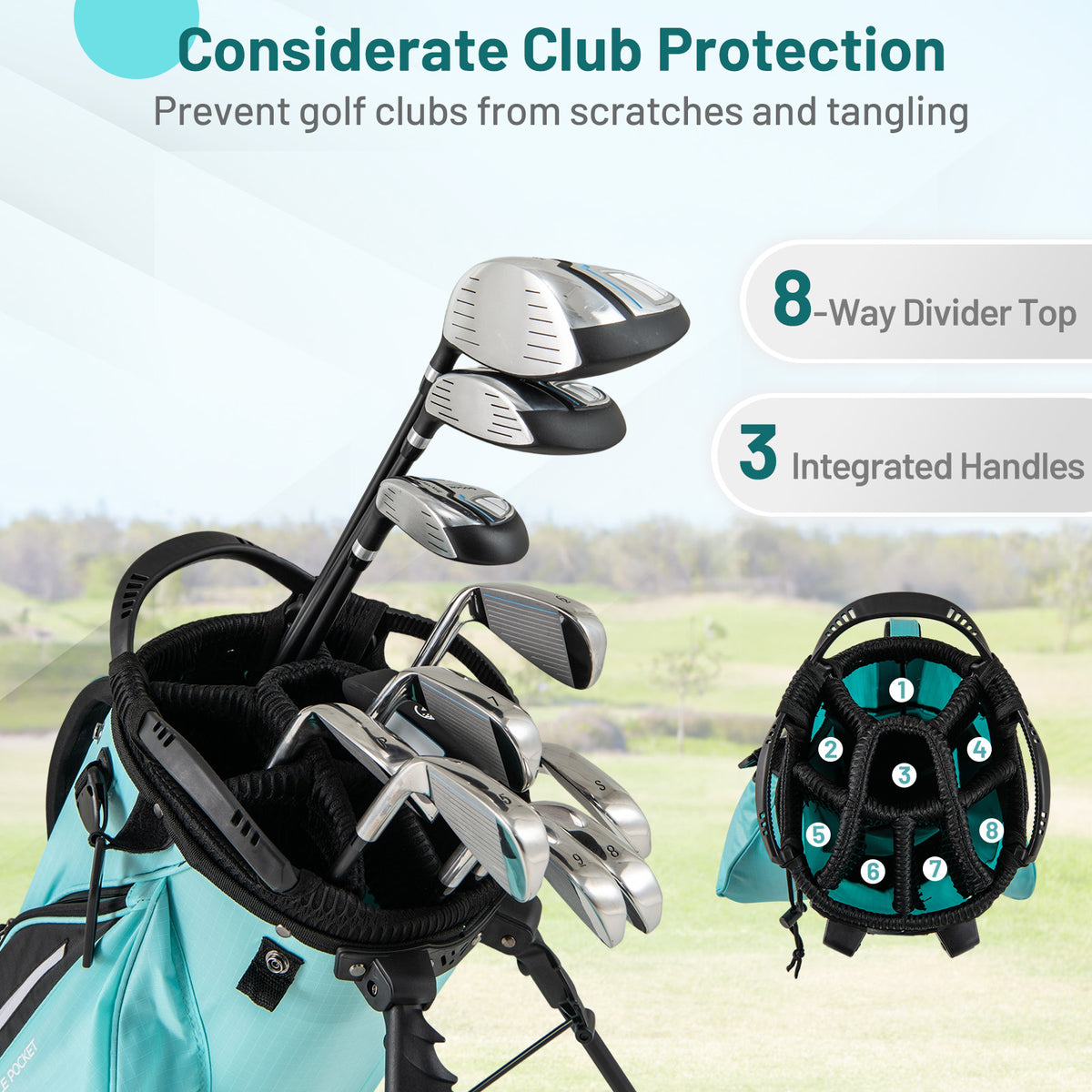 Lightweight Golf Stand Bag, 8 Way Top Dividers, 5 Zippered Pockets, Blue Golf at Gallery Canada