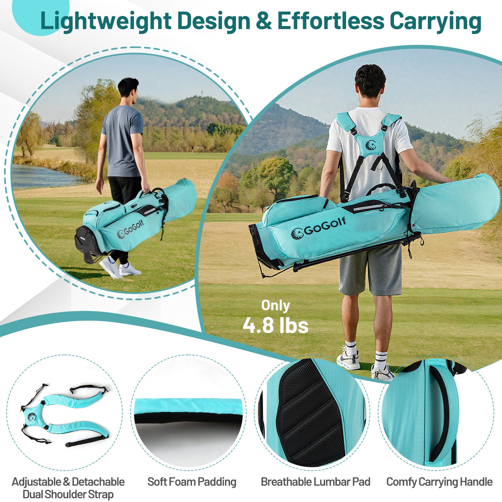 Lightweight Golf Stand Bag, 8 Way Top Dividers, 5 Zippered Pockets, Blue Golf at Gallery Canada