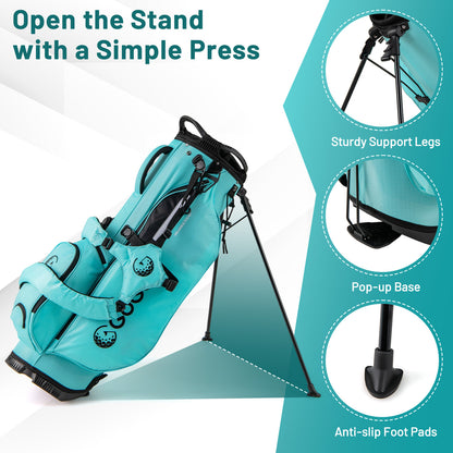 Lightweight Golf Stand Bag, 8 Way Top Dividers, 5 Zippered Pockets, Blue Golf at Gallery Canada
