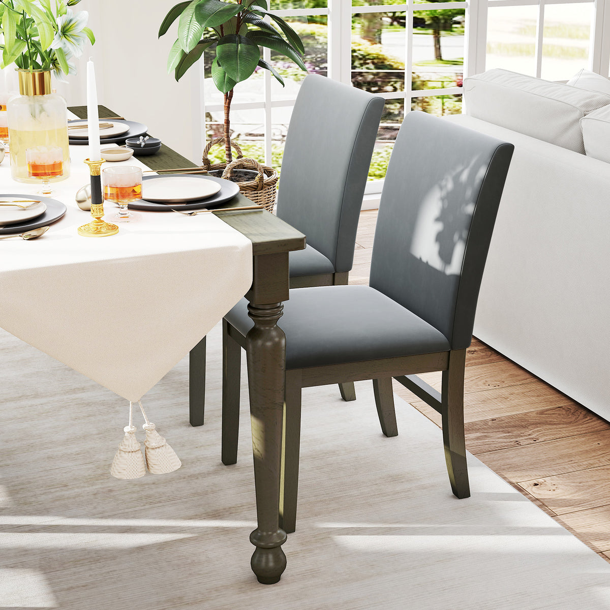 Upholstered Dining Chairs, Set Of 2, Rubber Wood Legs, High Back, Gray Dining Chairs at Gallery Canada