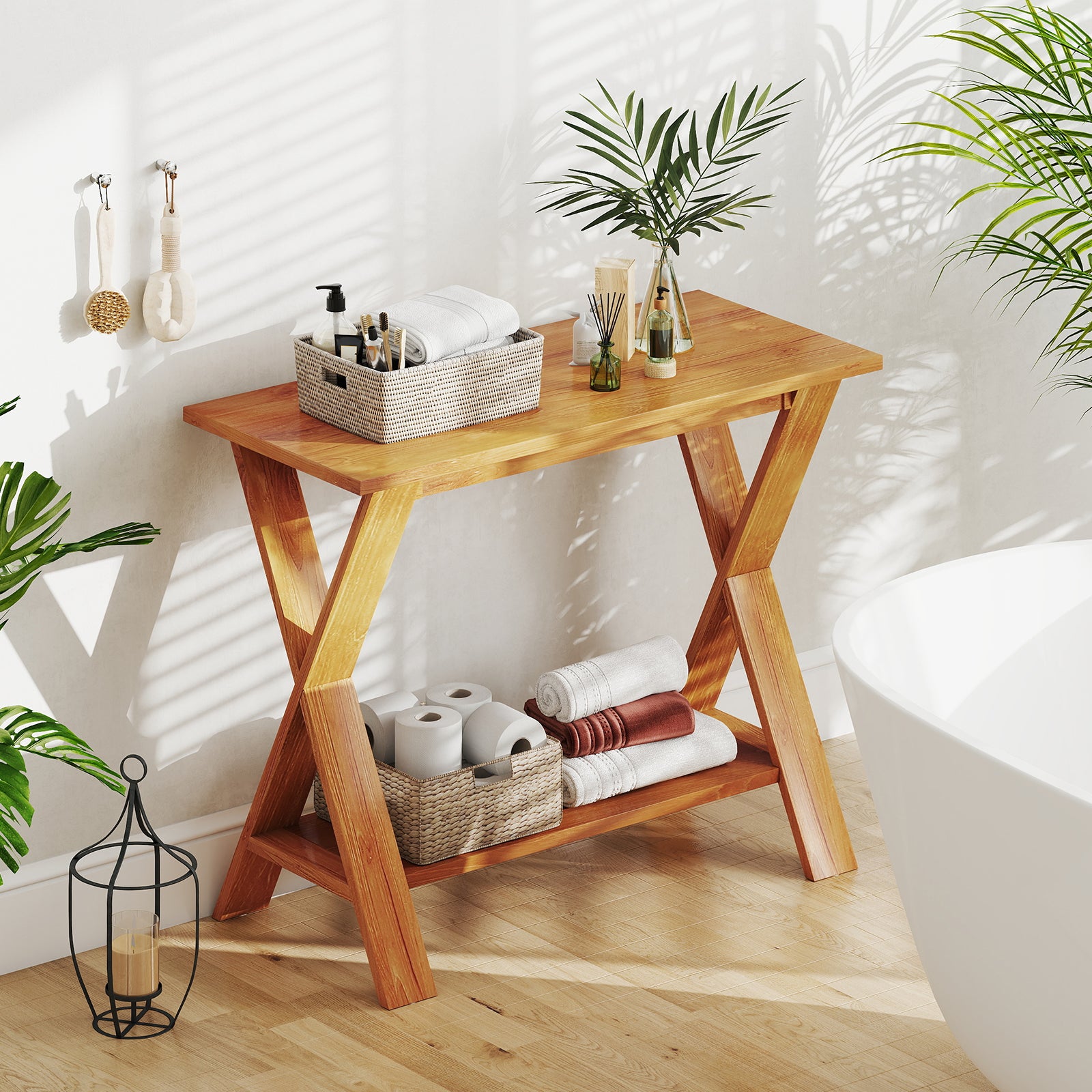 35 Inch Solid Wood Console Table With Storage Shelf, Teak Floor Cabinets at Gallery Canada