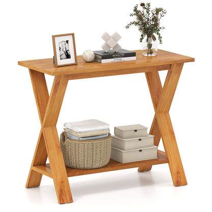 35 Inch Solid Wood Console Table With Storage Shelf, Teak Floor Cabinets Teak at Gallery Canada