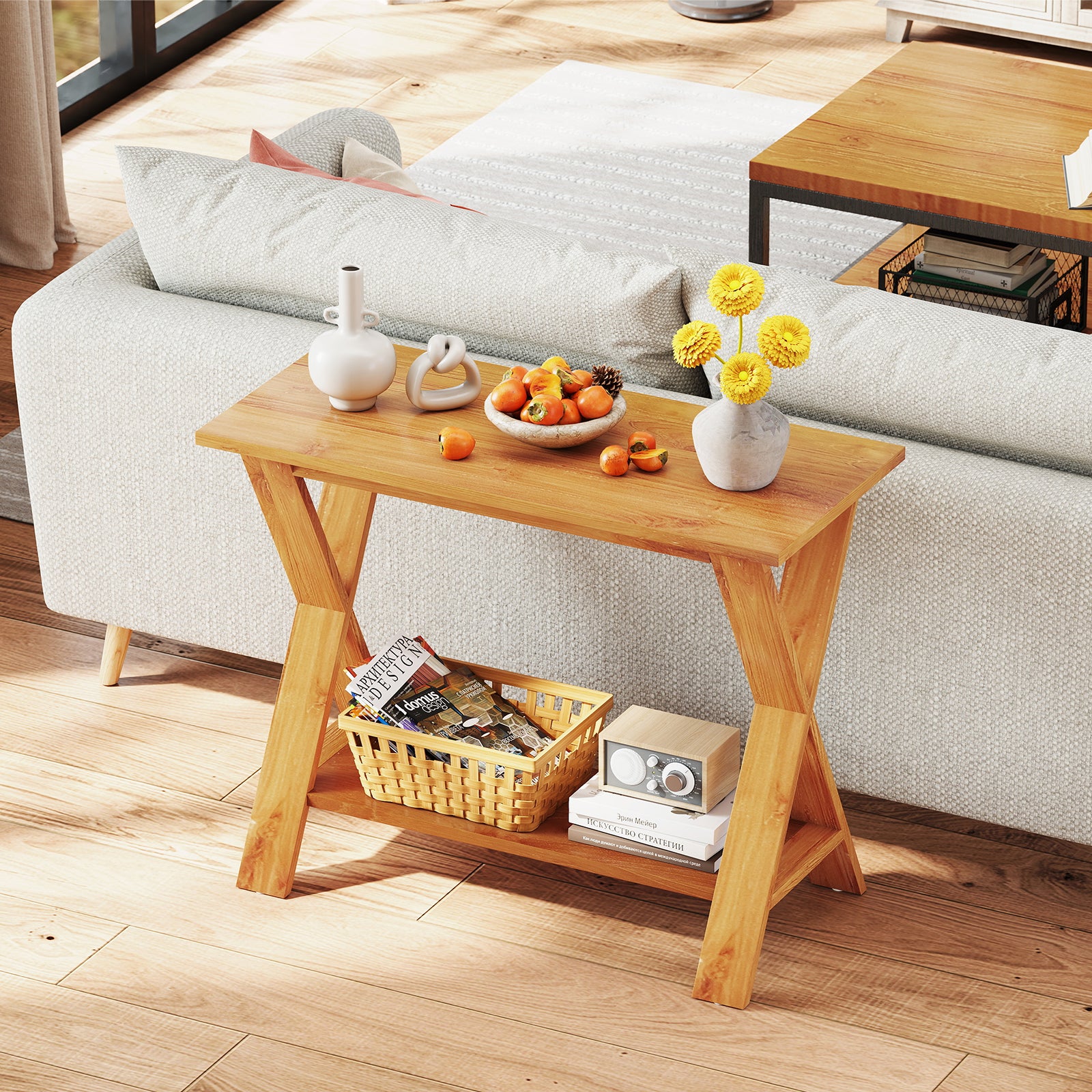 35 Inch Solid Wood Console Table With Storage Shelf, Teak Floor Cabinets at Gallery Canada