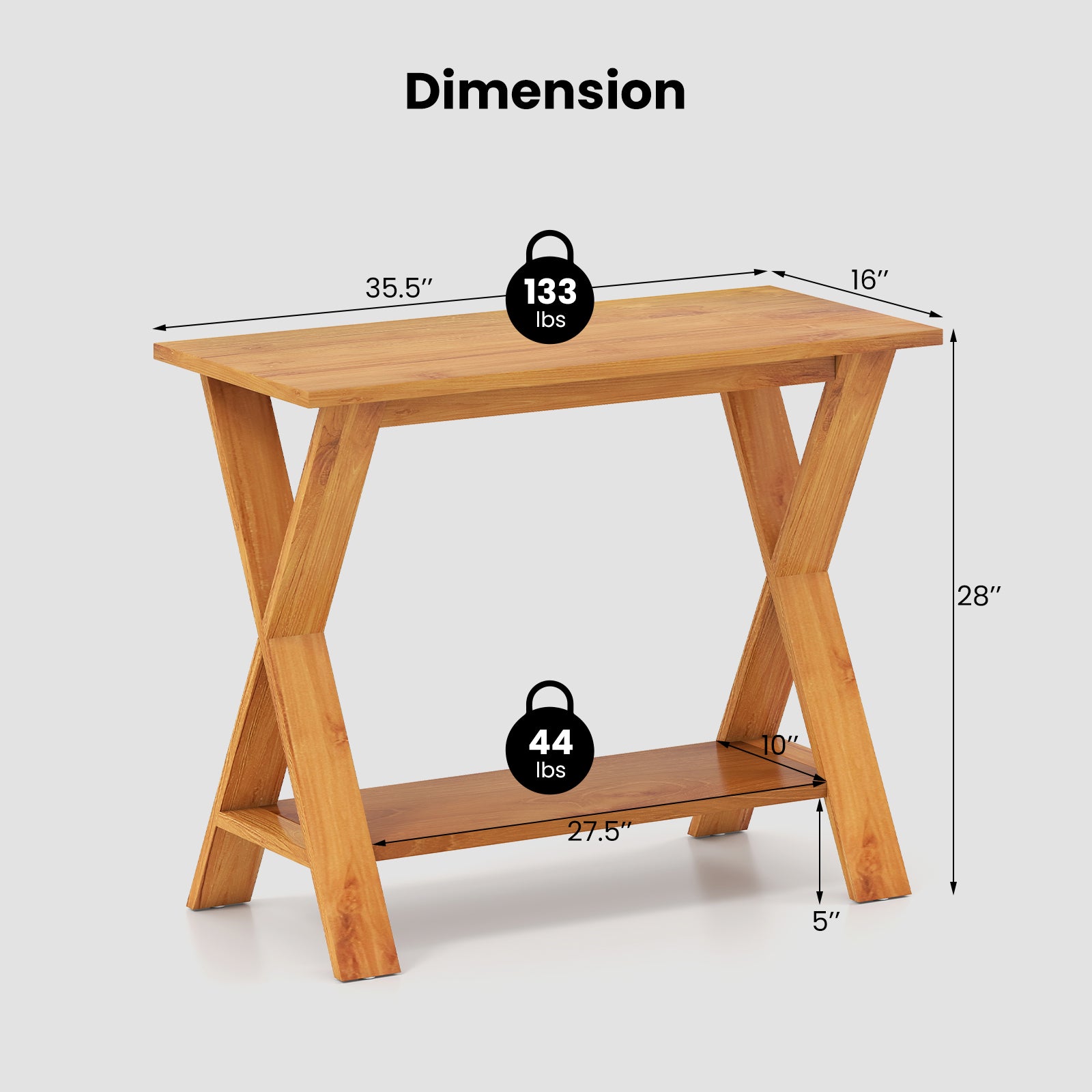 35 Inch Solid Wood Console Table With Storage Shelf, Teak Floor Cabinets at Gallery Canada