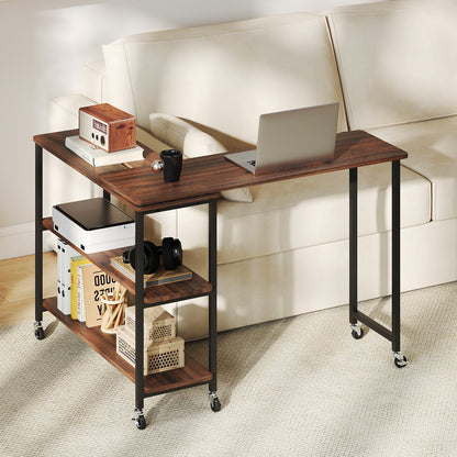 Large 360-Degree Rotating Sofa Side Table With Wheels, Storage Shelf, Walnut End & Side Tables at Gallery Canada