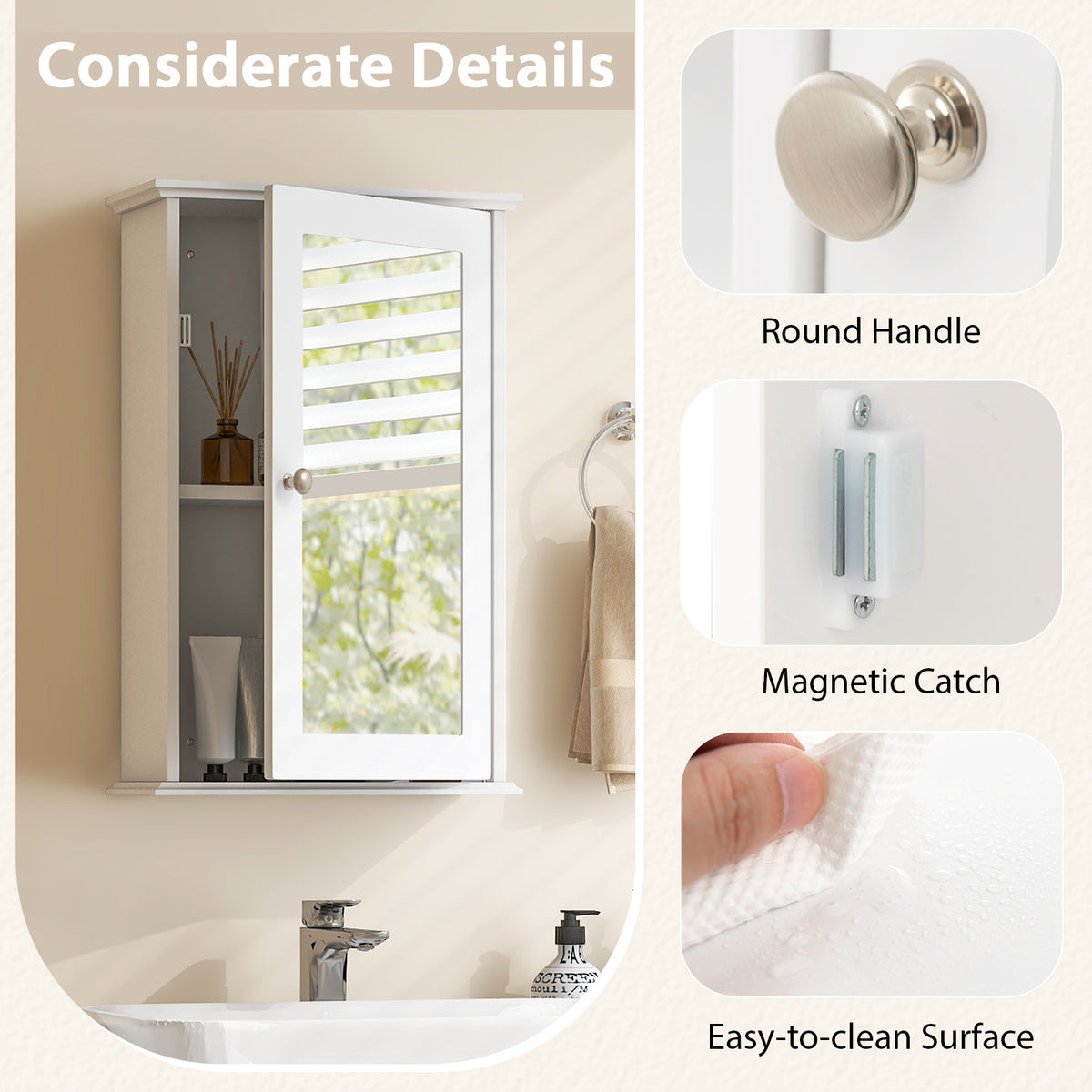Bathroom Wall Cabinet, Single Mirror Door, White Wall Cabinets at Gallery Canada