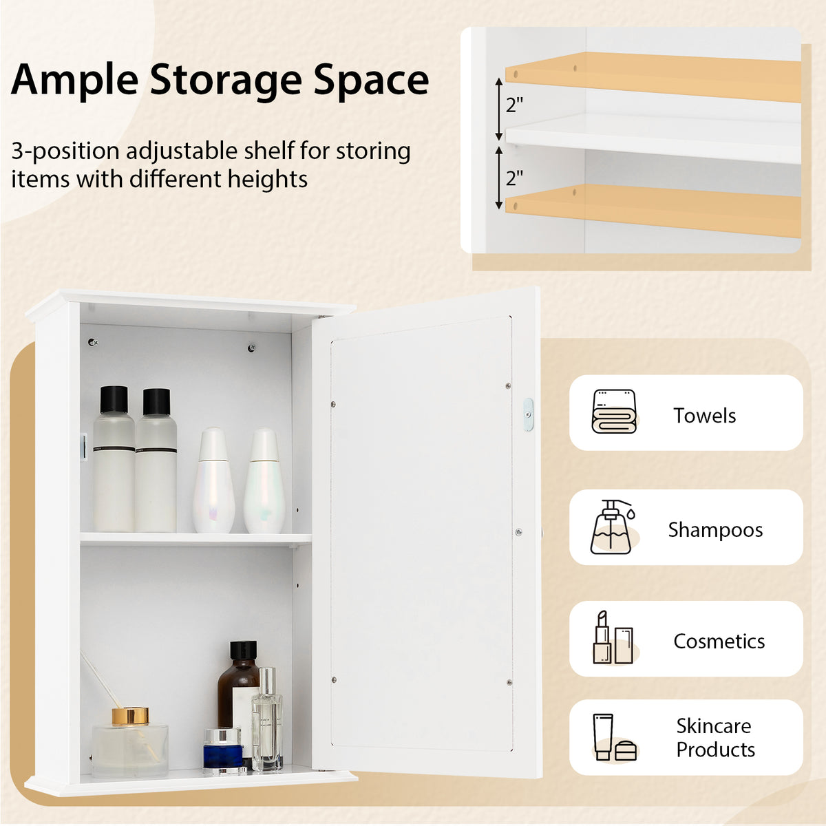 Bathroom Wall Cabinet, Single Mirror Door, White Wall Cabinets at Gallery Canada