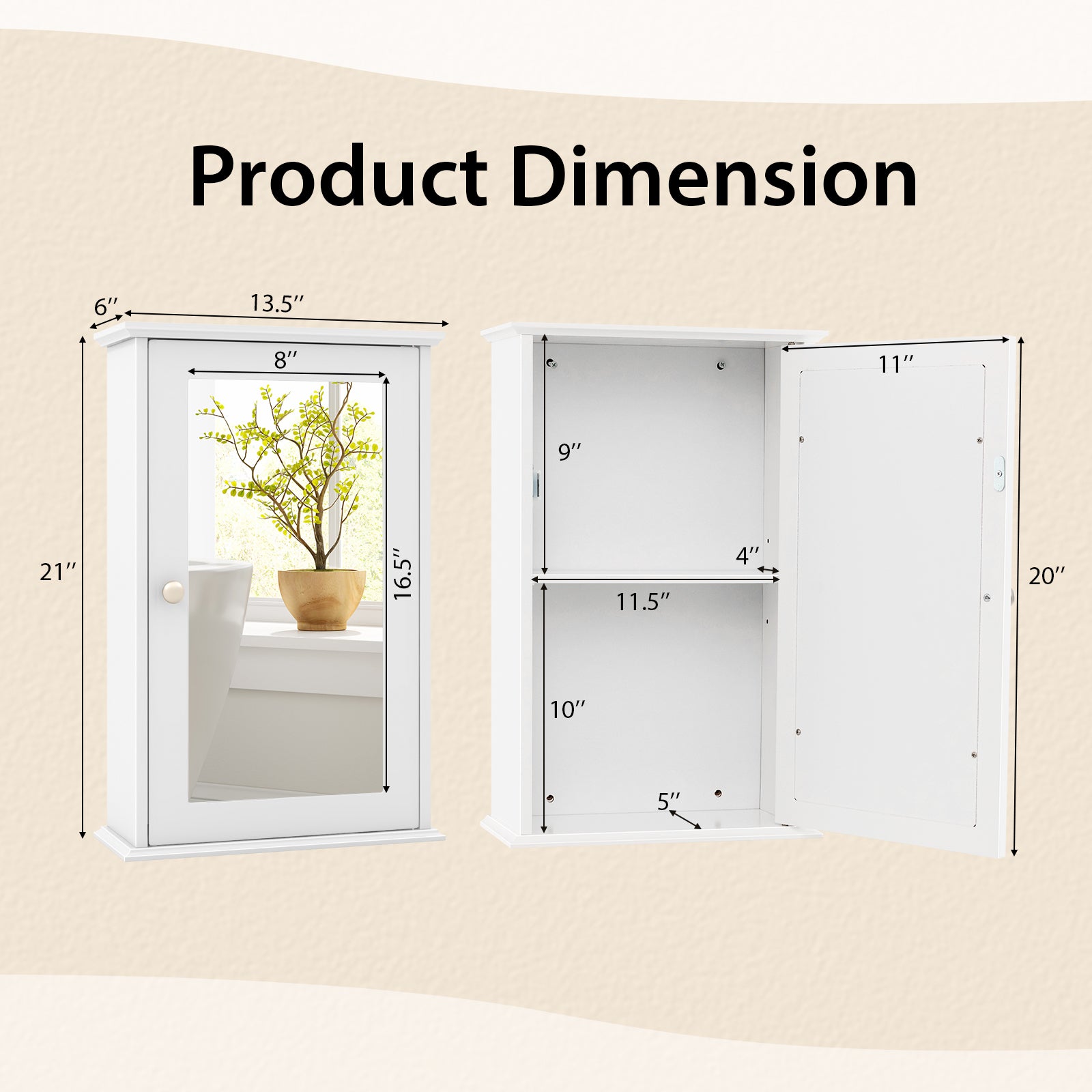 Bathroom Wall Cabinet, Single Mirror Door, White Wall Cabinets at Gallery Canada