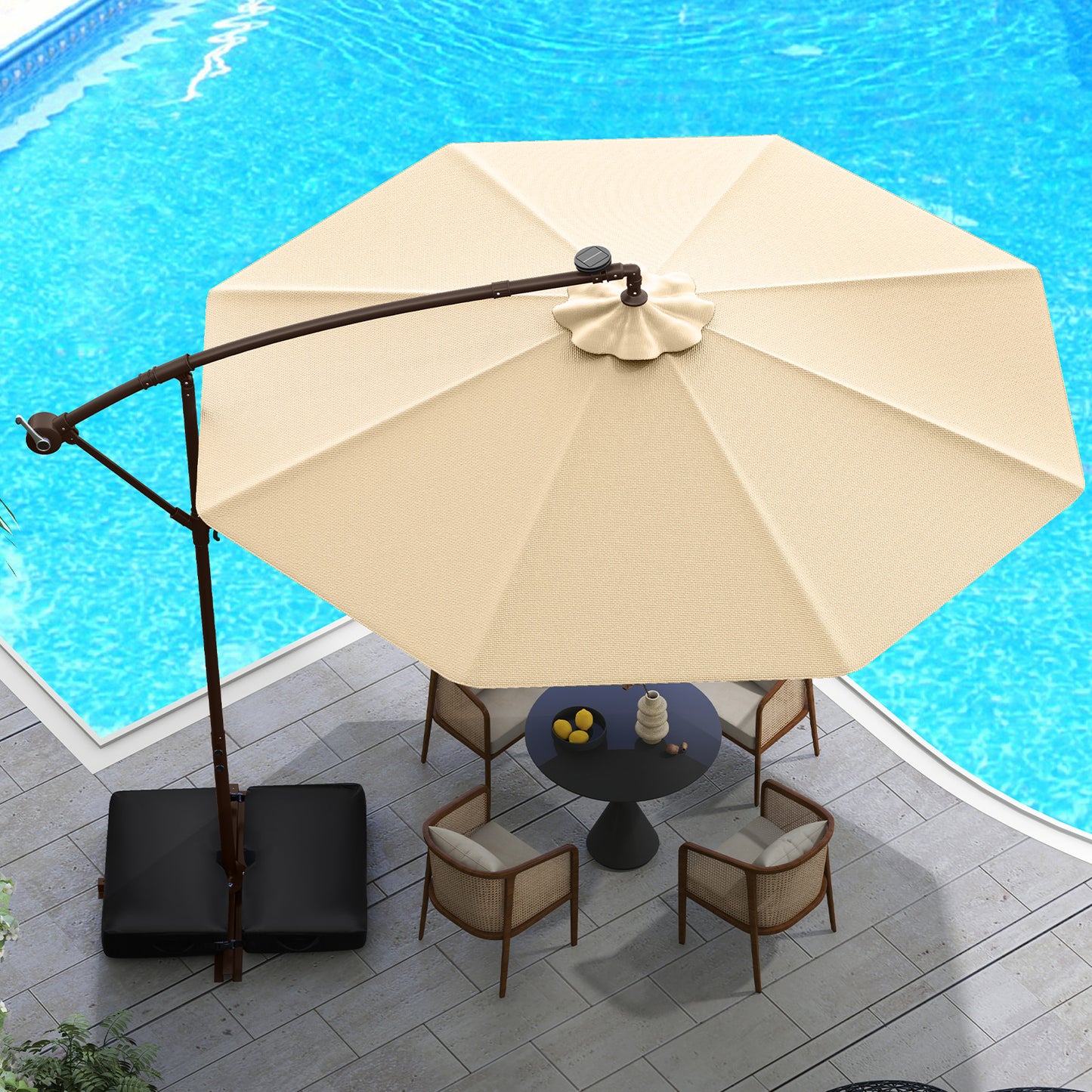 10 Feet Cantilever Umbrella, 32 LED Lights, Solar Panel Batteries, Beige Outdoor Umbrellas at Gallery Canada