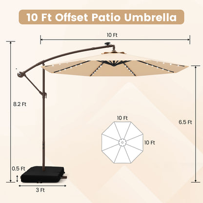 10 Feet Cantilever Umbrella, 32 LED Lights, Solar Panel Batteries, Beige Outdoor Umbrellas at Gallery Canada
