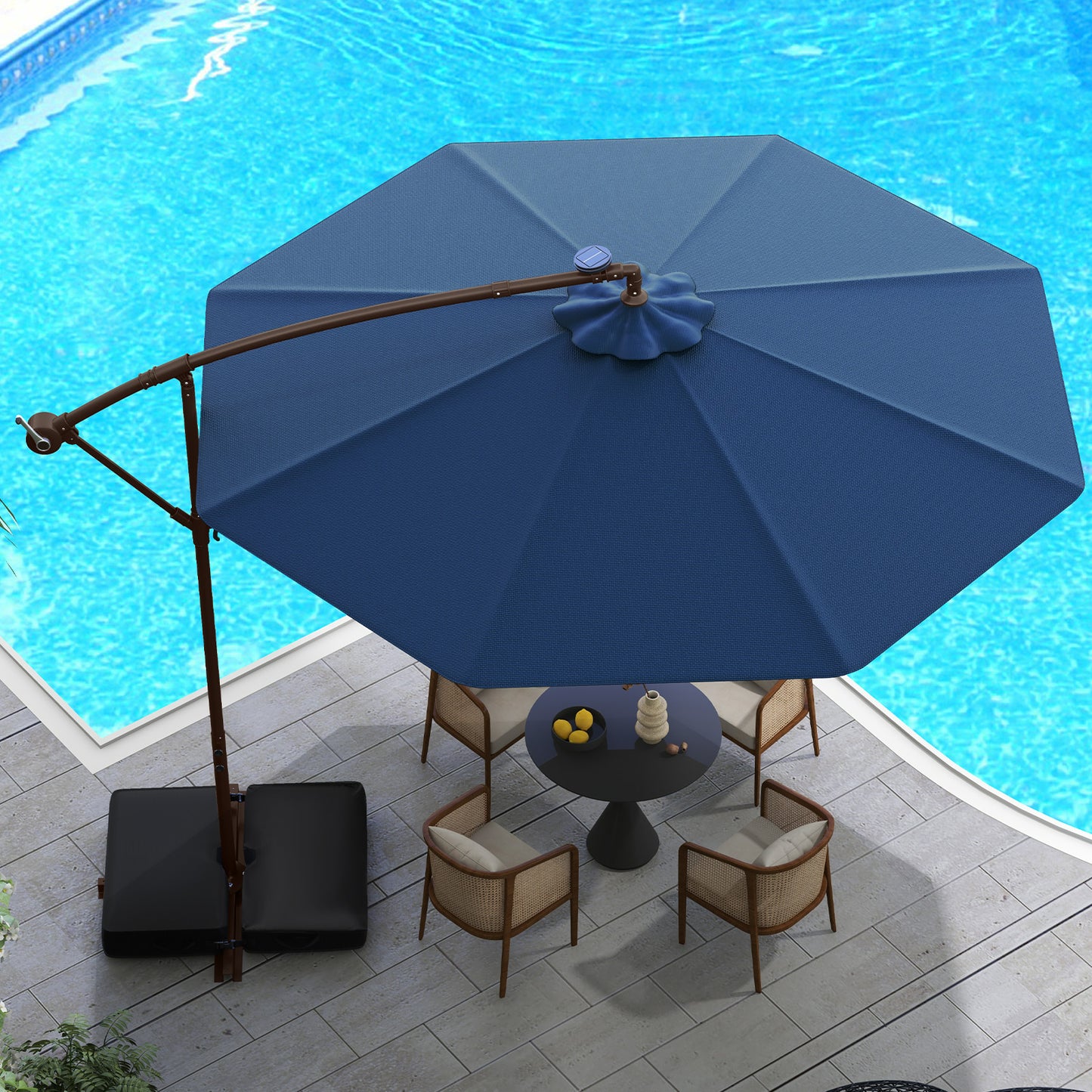 10 Feet Cantilever Umbrella, 32 LED Lights, Solar Panel Batteries, Navy Outdoor Umbrellas at Gallery Canada